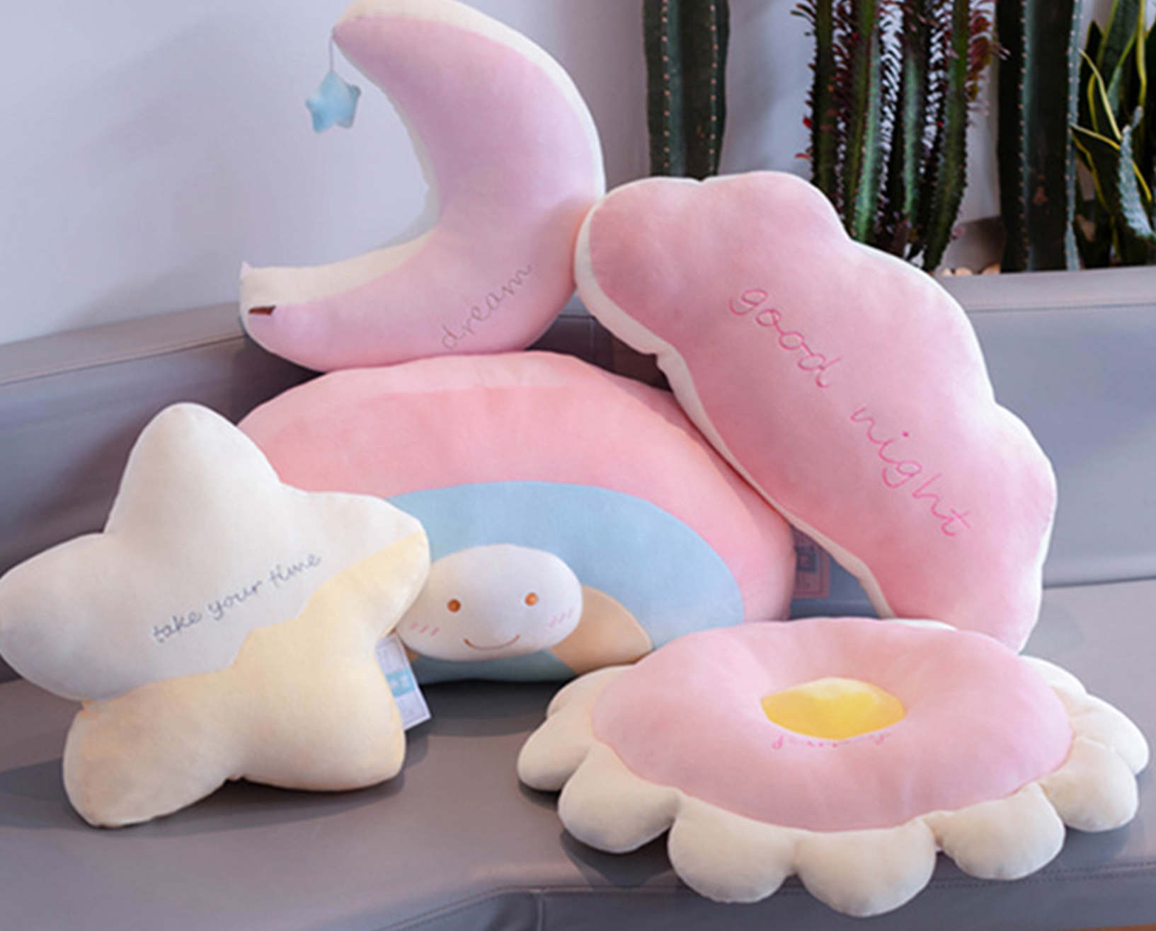 Moon Flower Star Cloud Rainbow Plush Pillow