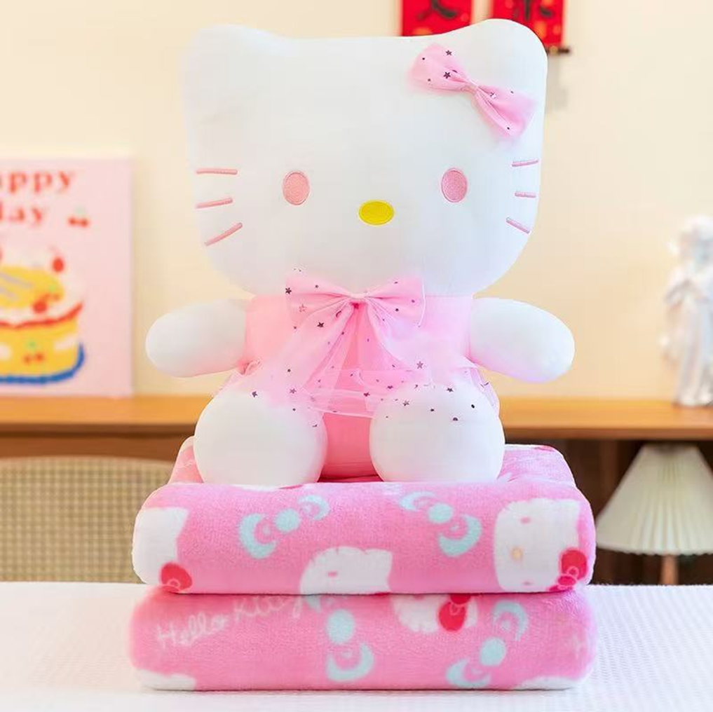 Bow Knot KT Cat Plush Toy Blanket