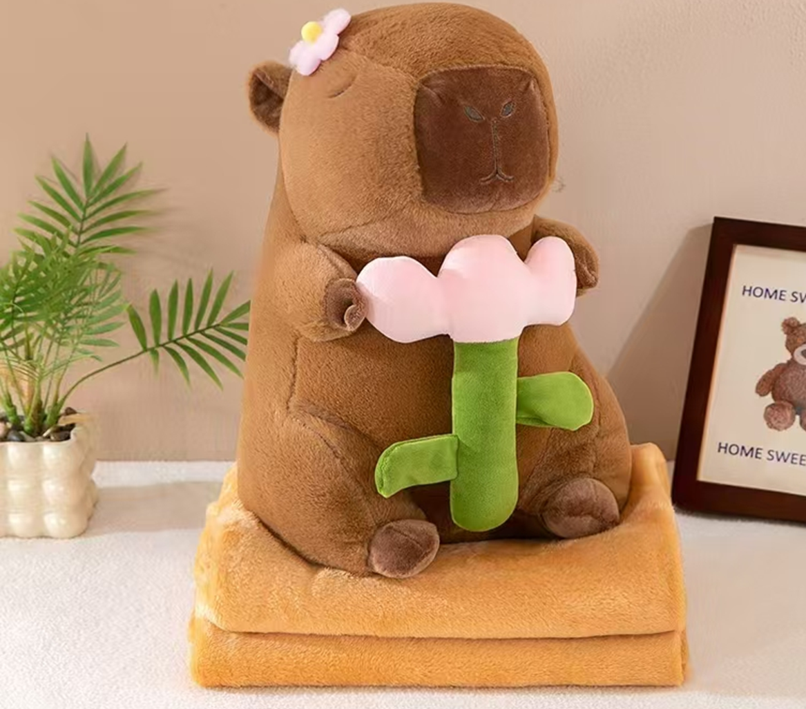 Tulip Capybara Plush Toy Blanket