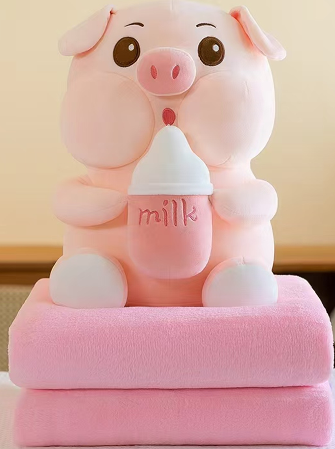 Nursing Bottle Pig Plush Toy Blanket