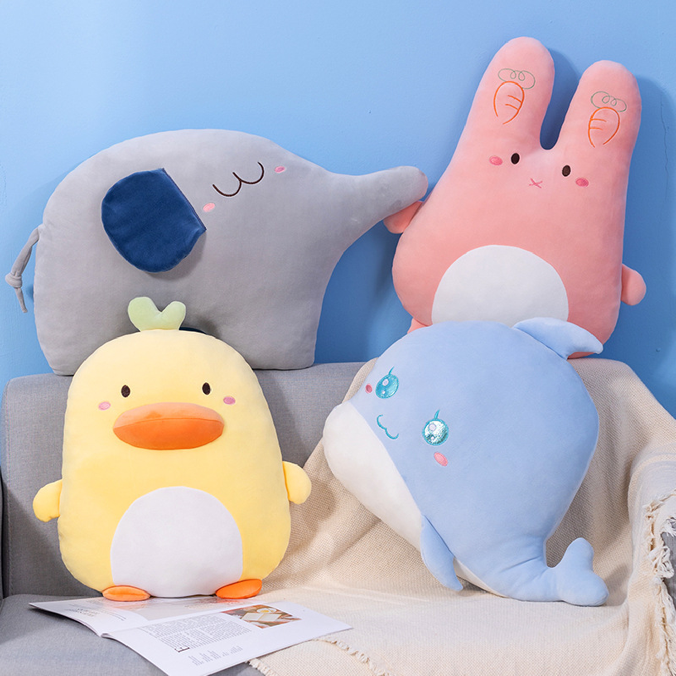 Animal Duck Elephant Rabbit Whale Plush Pillow