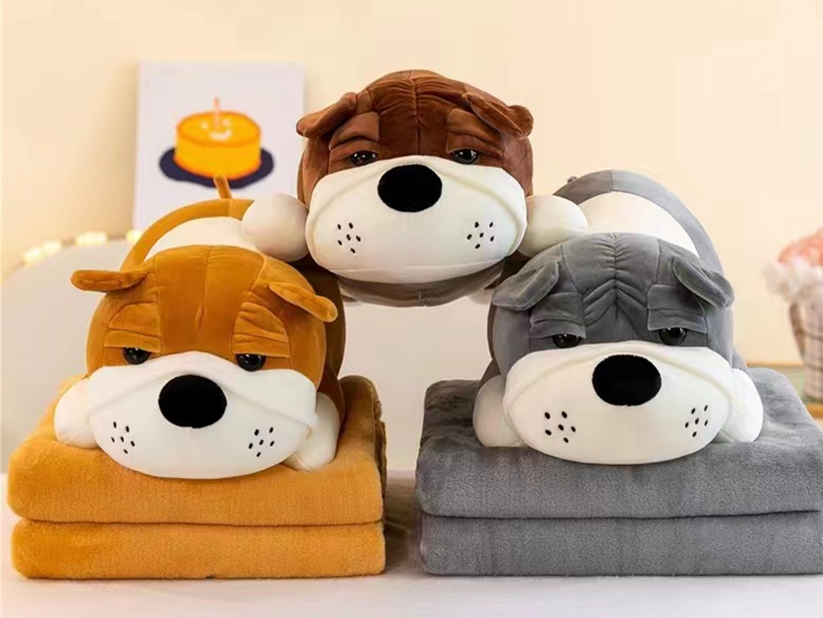 Lying Shar Pei Dog Plush Toy Blanket