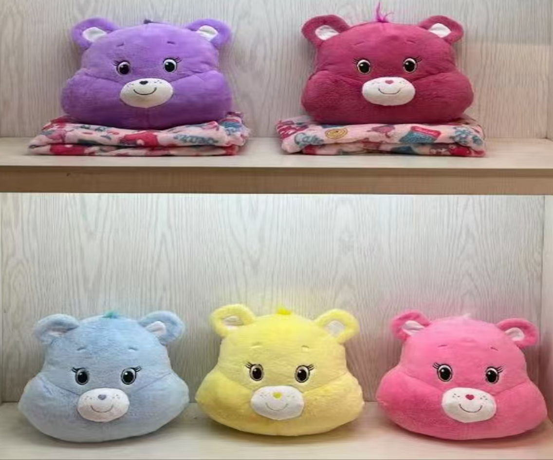 Rabbit Fur Bear Head Plush Toy Blanket