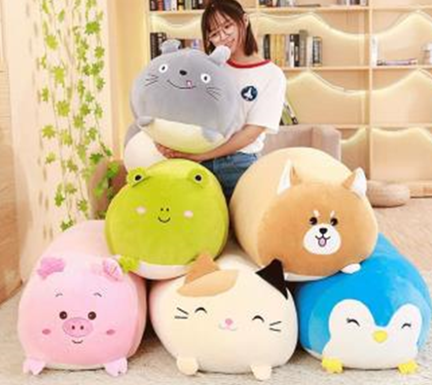 Lying Animal Penguin Cat Pig Dog Frog Plush Pillow