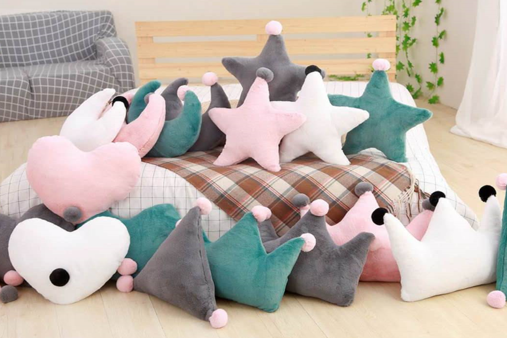 Star, Heart, Triangle, and Cloud Plush Pillow