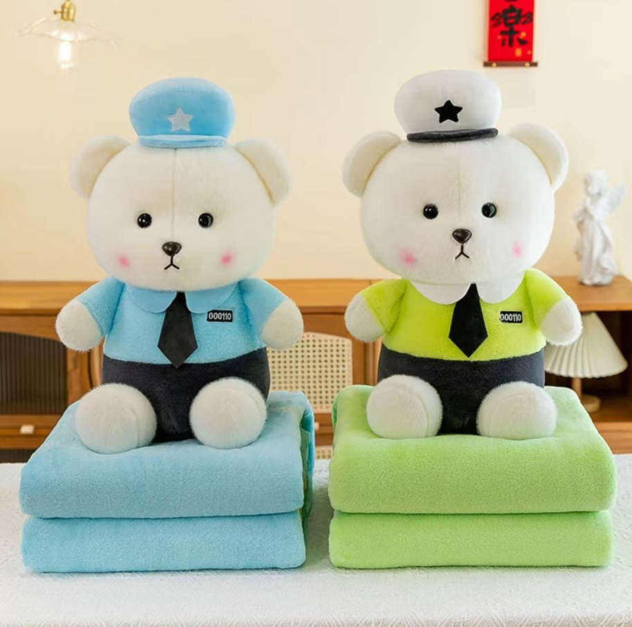 Police Bear Plush Toy Blanket