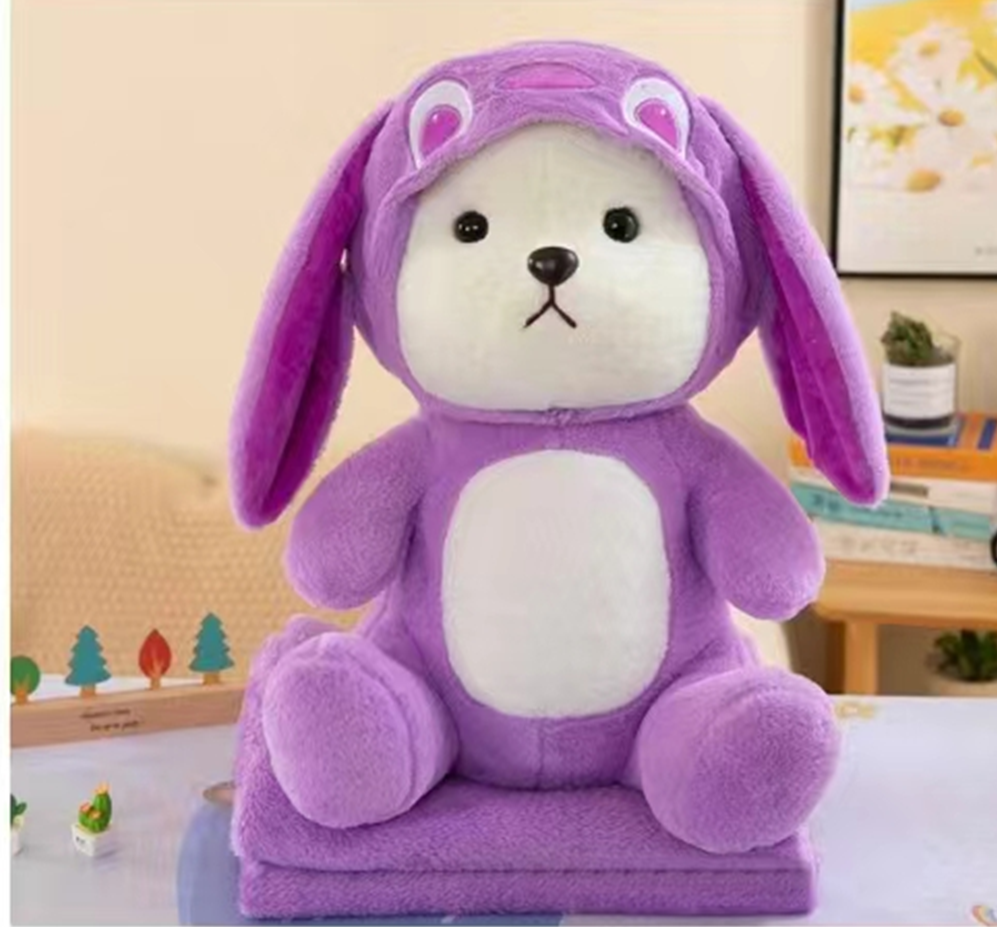 Purple Stitch Lina Bear Plush Toy Blanket