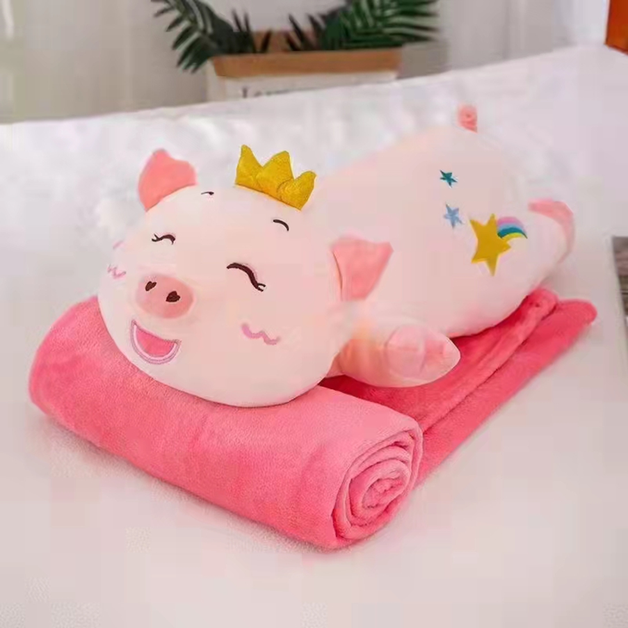 Crown Pig Plush Toy Blanket