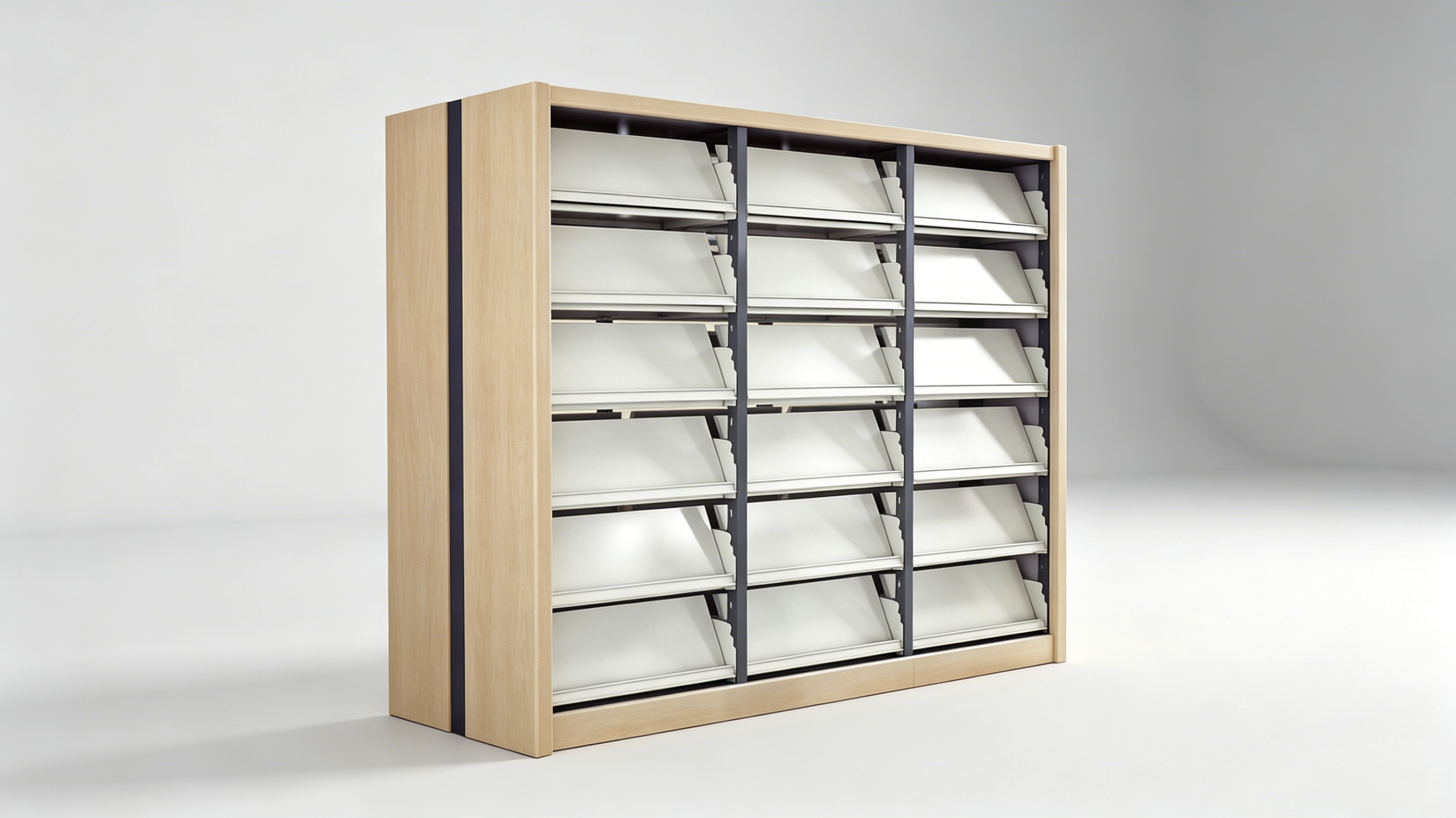 QKJ-04 Double-Column, Double-Sided Steel and Wood Magazine Rack (Steel-Wood)