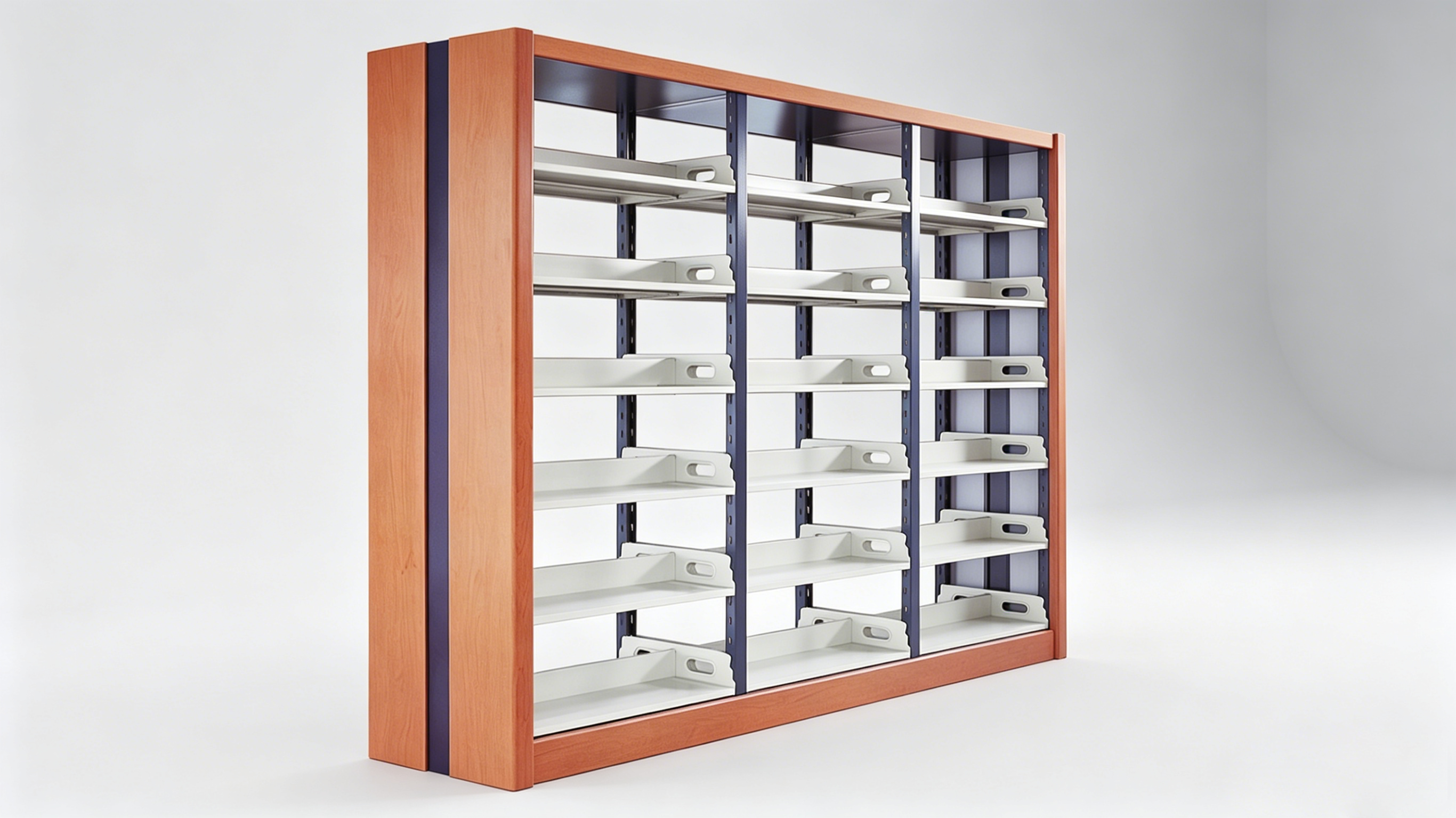 SJ-02 Double-Column, Double-Sided Wooden Panel Bookshelf (Steel & Wood)