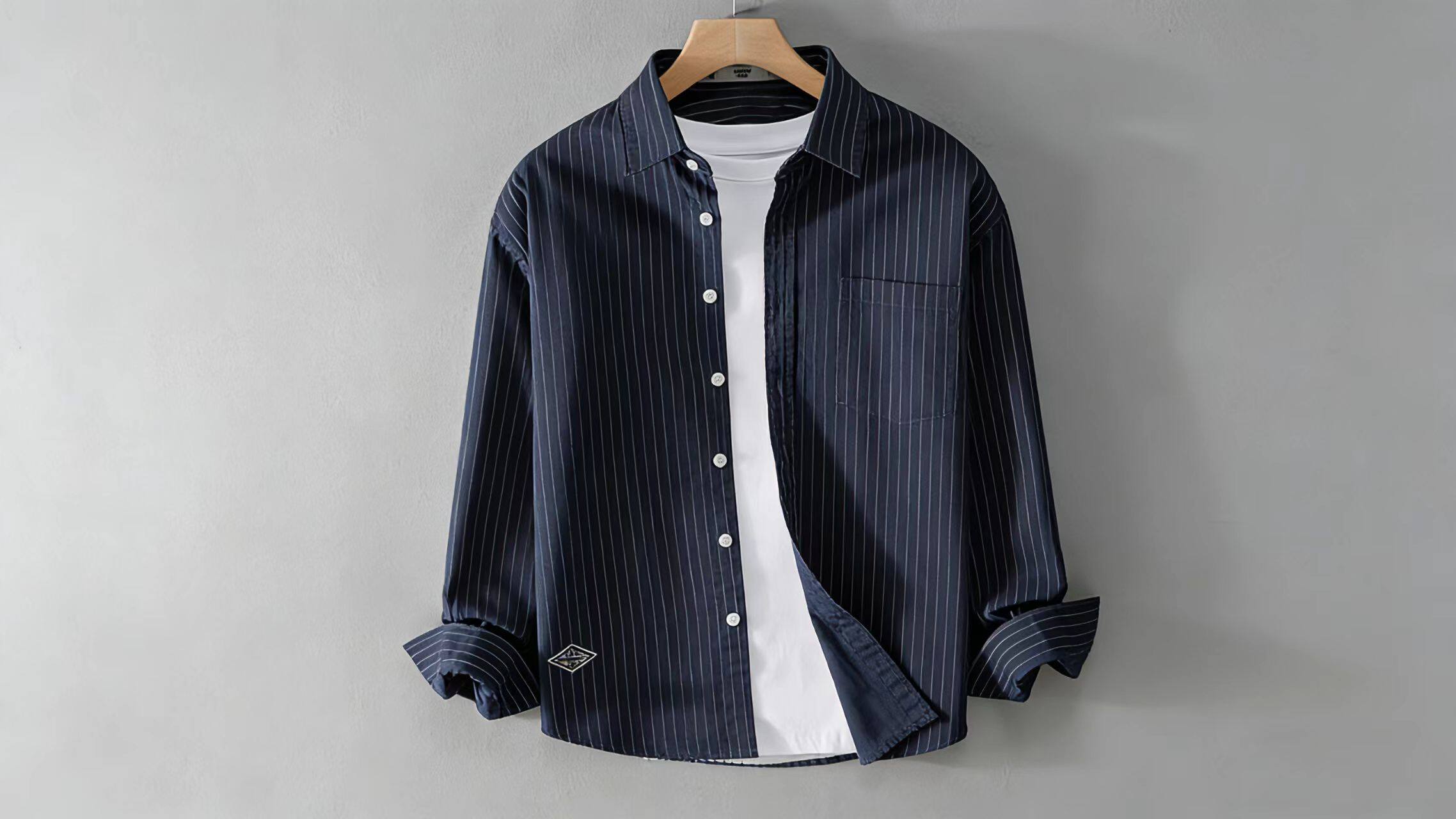 Blue Textured Shirt Collar and Cuff Detail