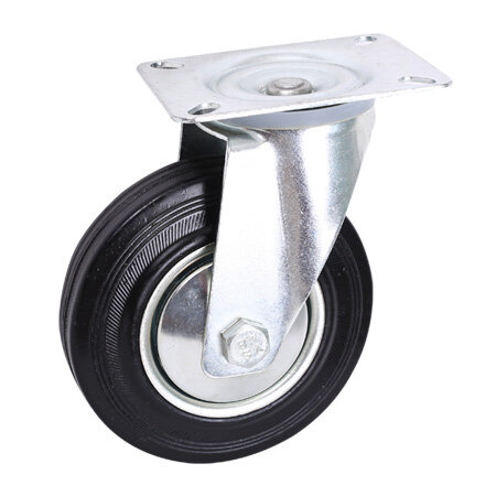 Black Rubber Steel Core Top Plate Swivel Caster