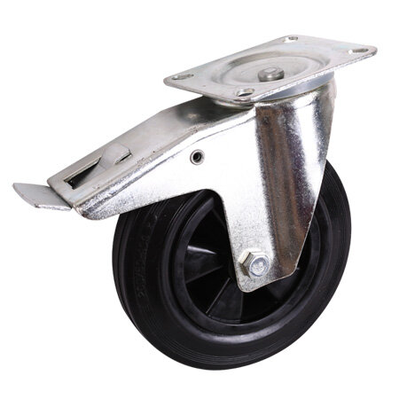 Black Rubber PP Core Top Plate Swivel Caster With Brake