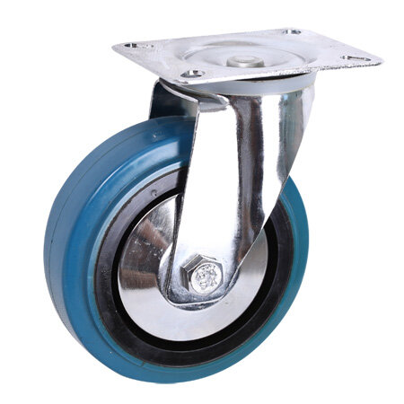 Blue Elastic Rubber Top Plate Swivel Caster
