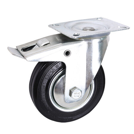 Black Rubber Steel Core Top Plate Swivel Caster With Brake