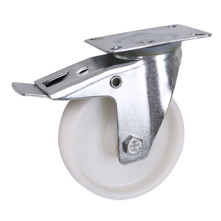White PP Top Plate Swivel Caster With Brake