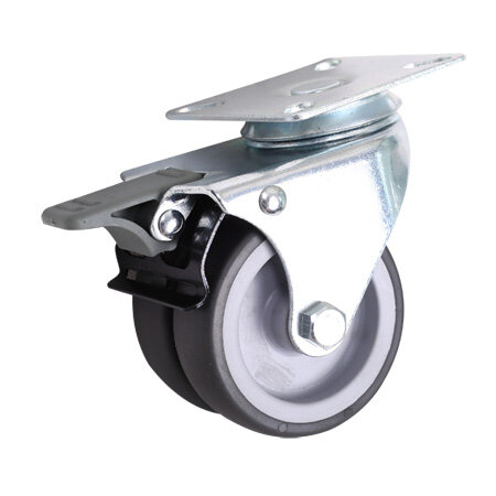Dual TPR Top Plate Swivel Caster With Brake