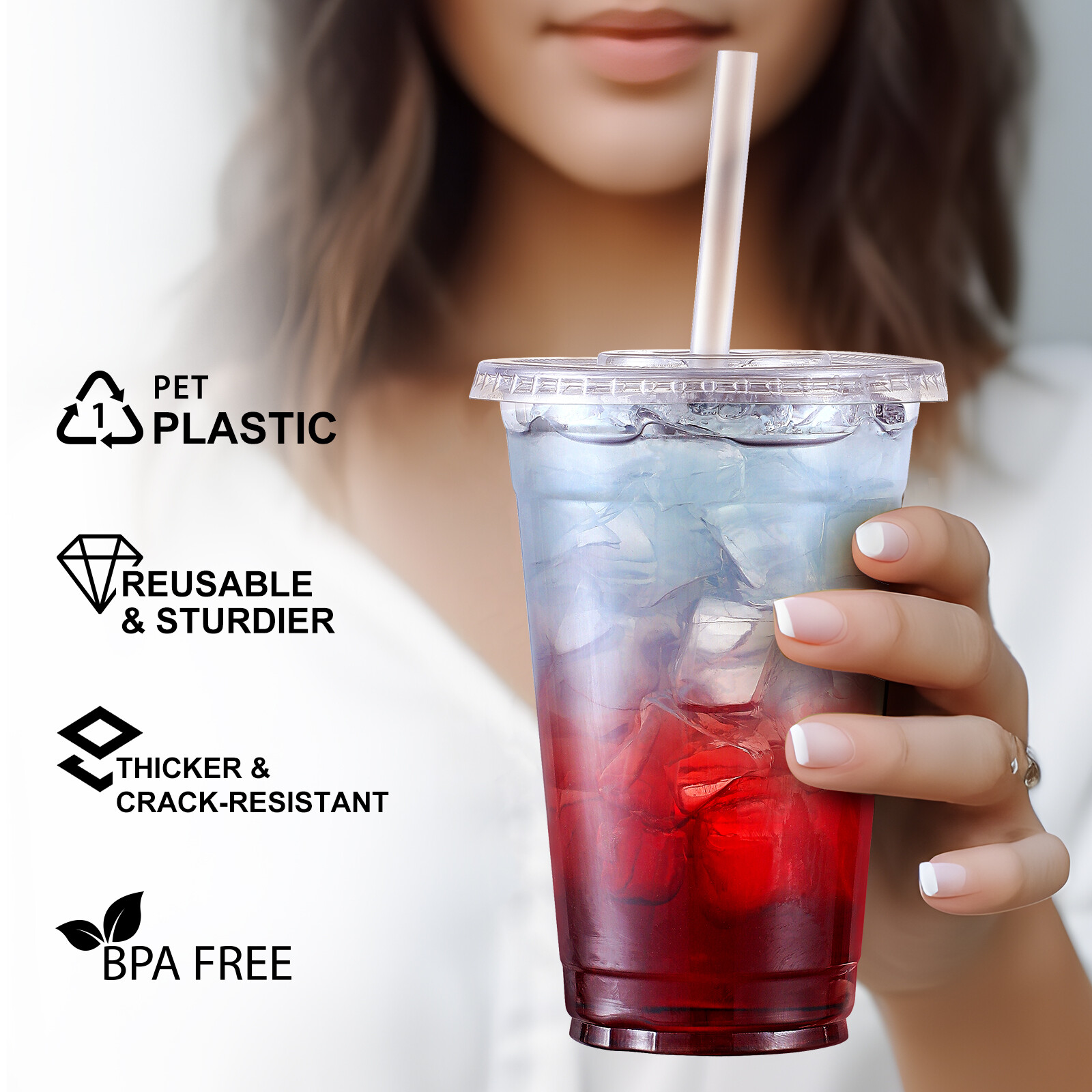 AOZITA [100 Sets] 16 oz Clear Plastic Cups With Lids and Straws, Disposable Cups With Lids for Iced Coffee, Smoothie, Milkshake and Cold Drinks (New-16-100) view 7