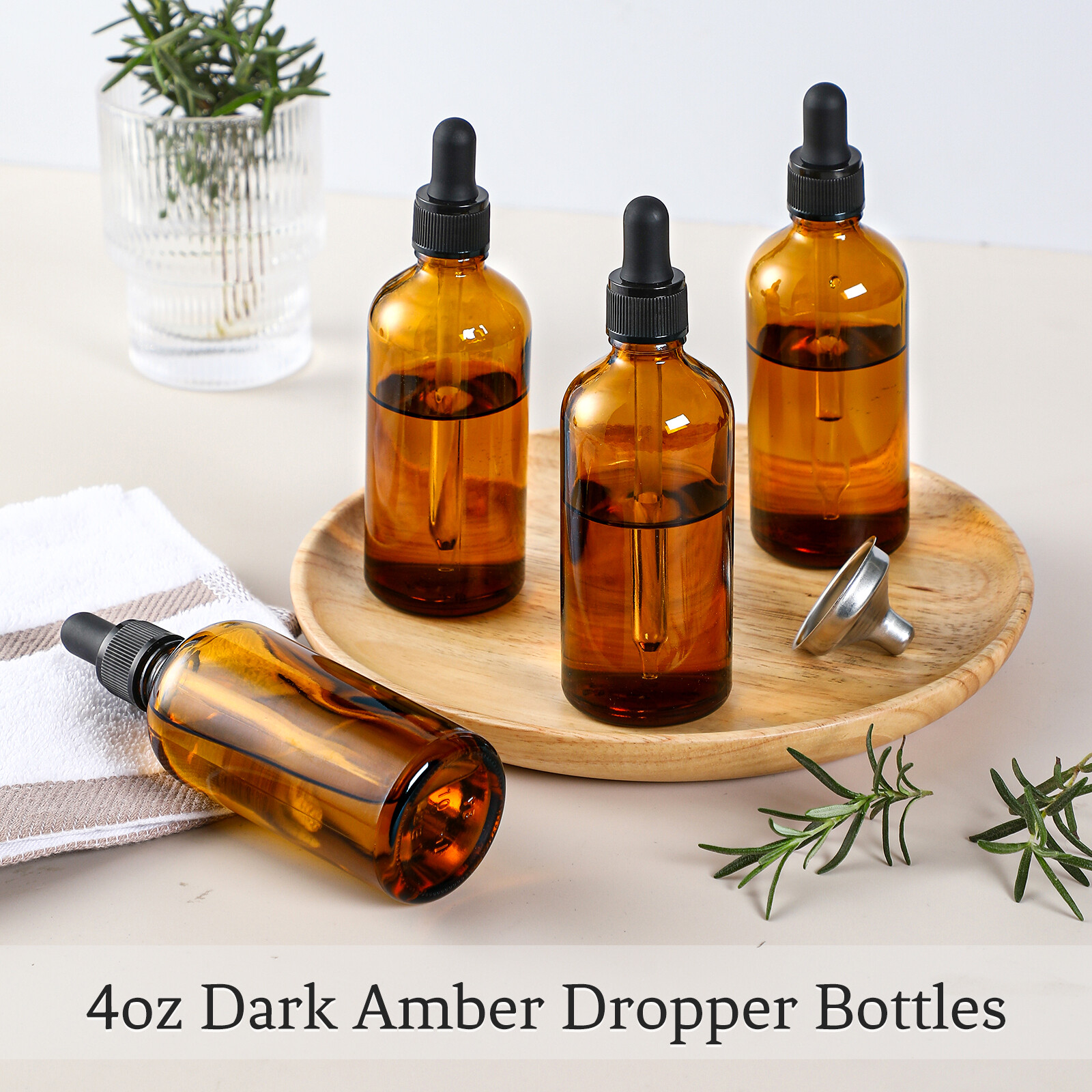 AOZITA 4 Pack, 4 oz Dropper Bottles with 1 Funnel & 4 Labels - Essential Oils Bottles for Health, Personal Care & Beauty - 120ml Thick Dark Amber Glass Tincture Bottles with Eye Droppers, Leakproof view 10