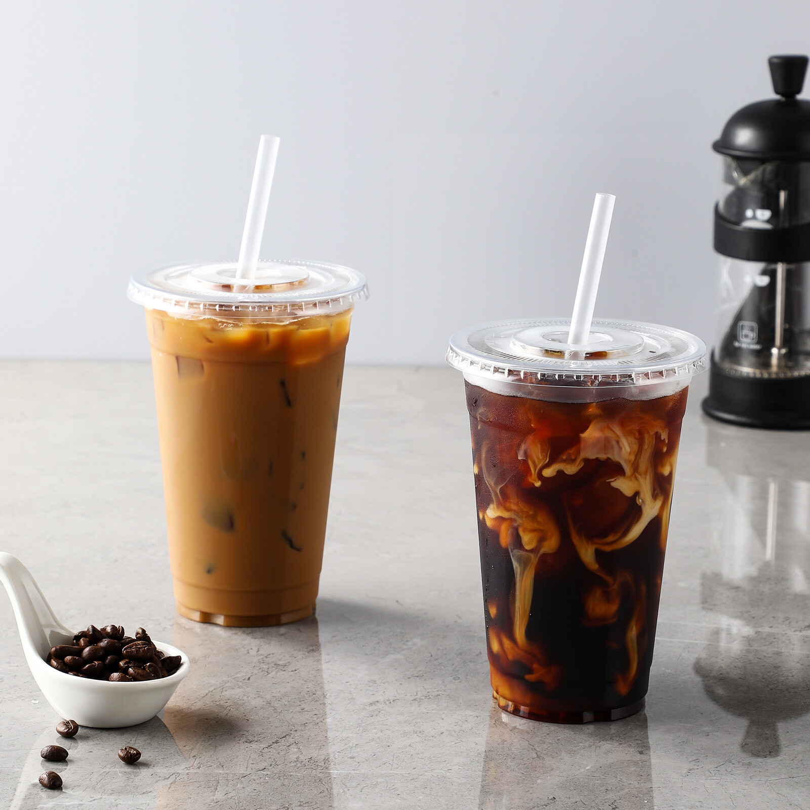 AOZITA [100 Sets] 16 oz Clear Plastic Cups With Lids and Straws, Disposable Cups With Lids for Iced Coffee, Smoothie, Milkshake and Cold Drinks (New-16-100) view 4