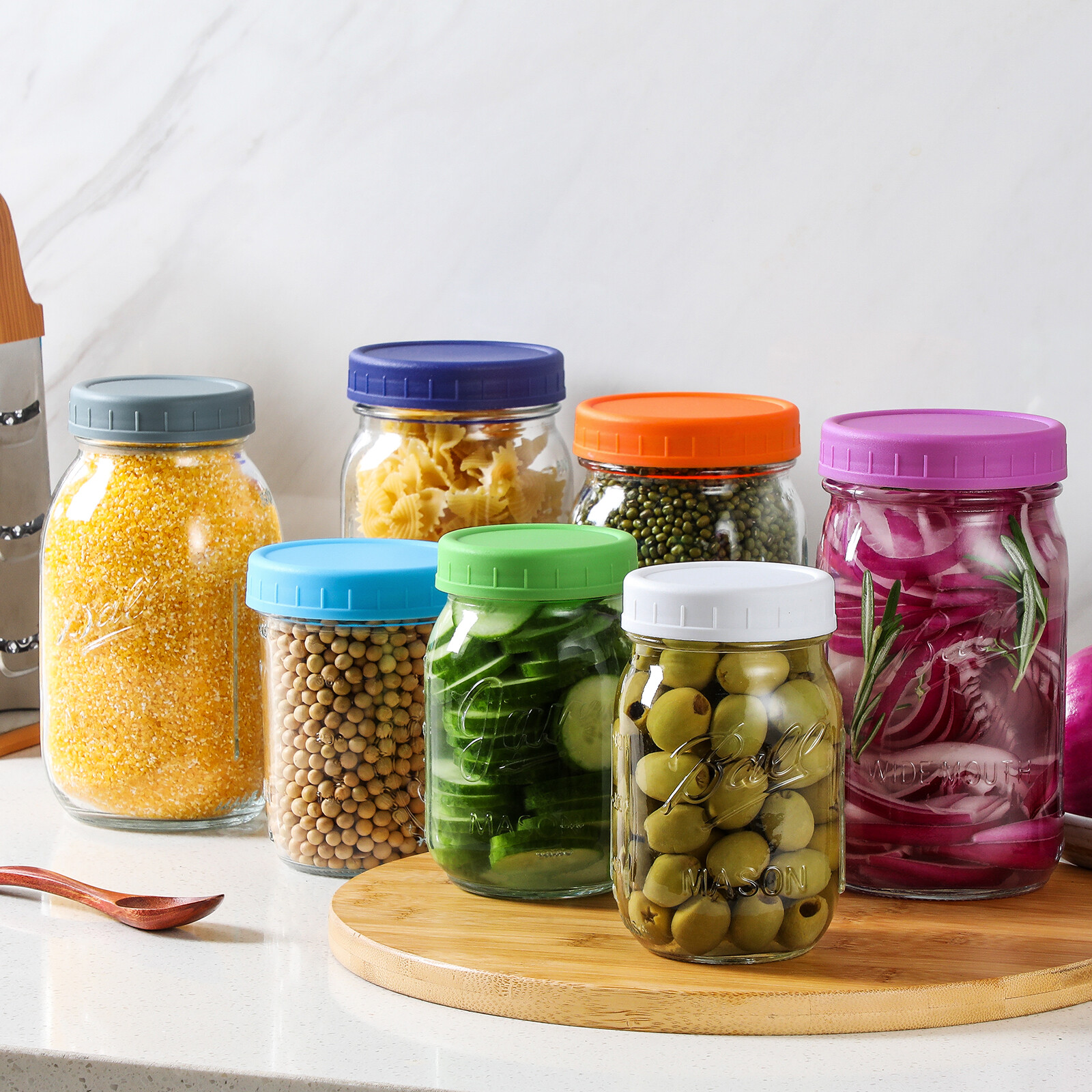 AOZITA 10 WIDE Mouth & 10 REGULAR Mouth Mason Jar Lids - 20 Pack Food Grade Plastic Mason Jar Caps for Ball, Kerr and More Canning Jars - Leakproof & Dishwasher Safe - Multicolor view 4