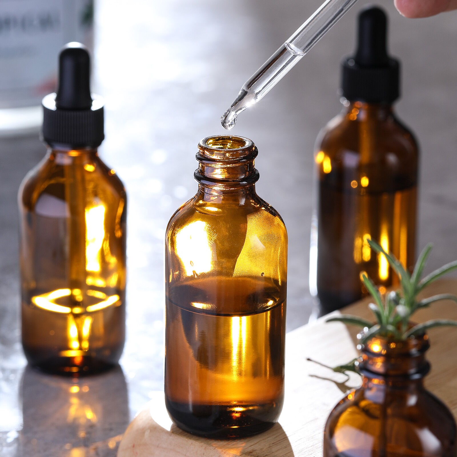 4 Pack, 2 oz Bottles with Dropper & 1 Funnel & 4 Labels - Essential Oils Bottles for Health, Personal Care & Beauty - 60ml Thick Dark Amber Glass Tincture Bottles, Refillable Cosmetic Containers view 2