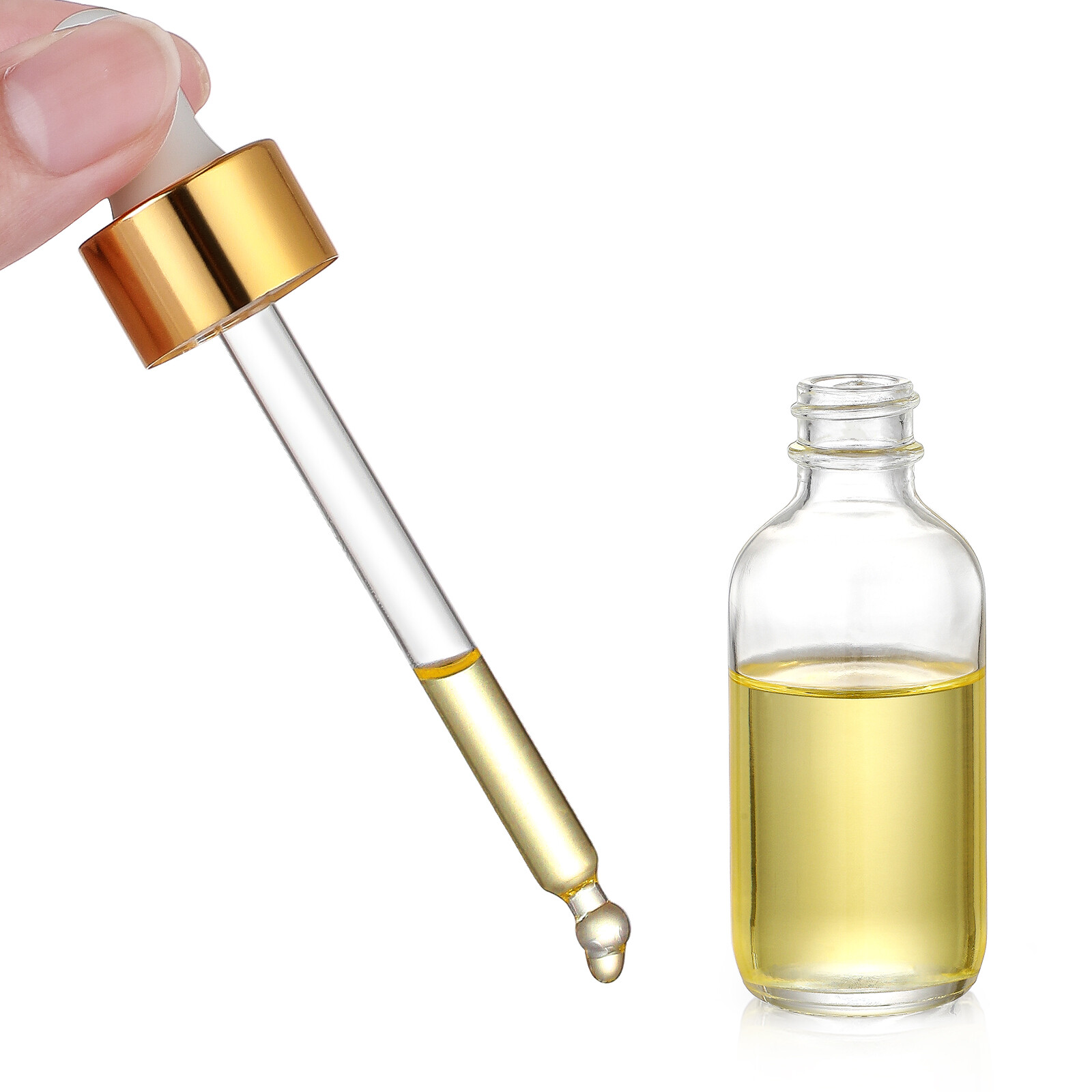 AOZITA 4 Pcs, 1 oz Golden Cap Clear Dropper Bottles (30ml) with 1 Funnel & 4 Labels - Glass Tincture Bottles with Eye Droppers - Leakproof Essential Oil Bottles for Health, Personal Care & Beauty view 5