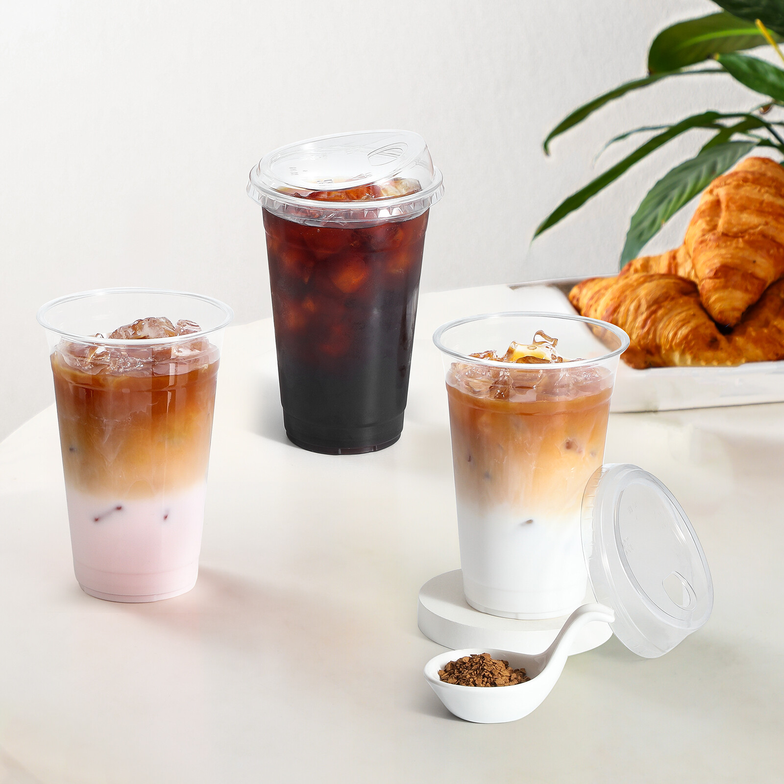 AOZITA 100 Pack 16 oz Plastic Cups With Strawless Sip-Lids, Iced Coffee Cups With Lids BPA Free, Disposable Clear Cups, To Go Cups for Smoothies, Party Drinks, Bubble Tea, Cold Beverage view 5