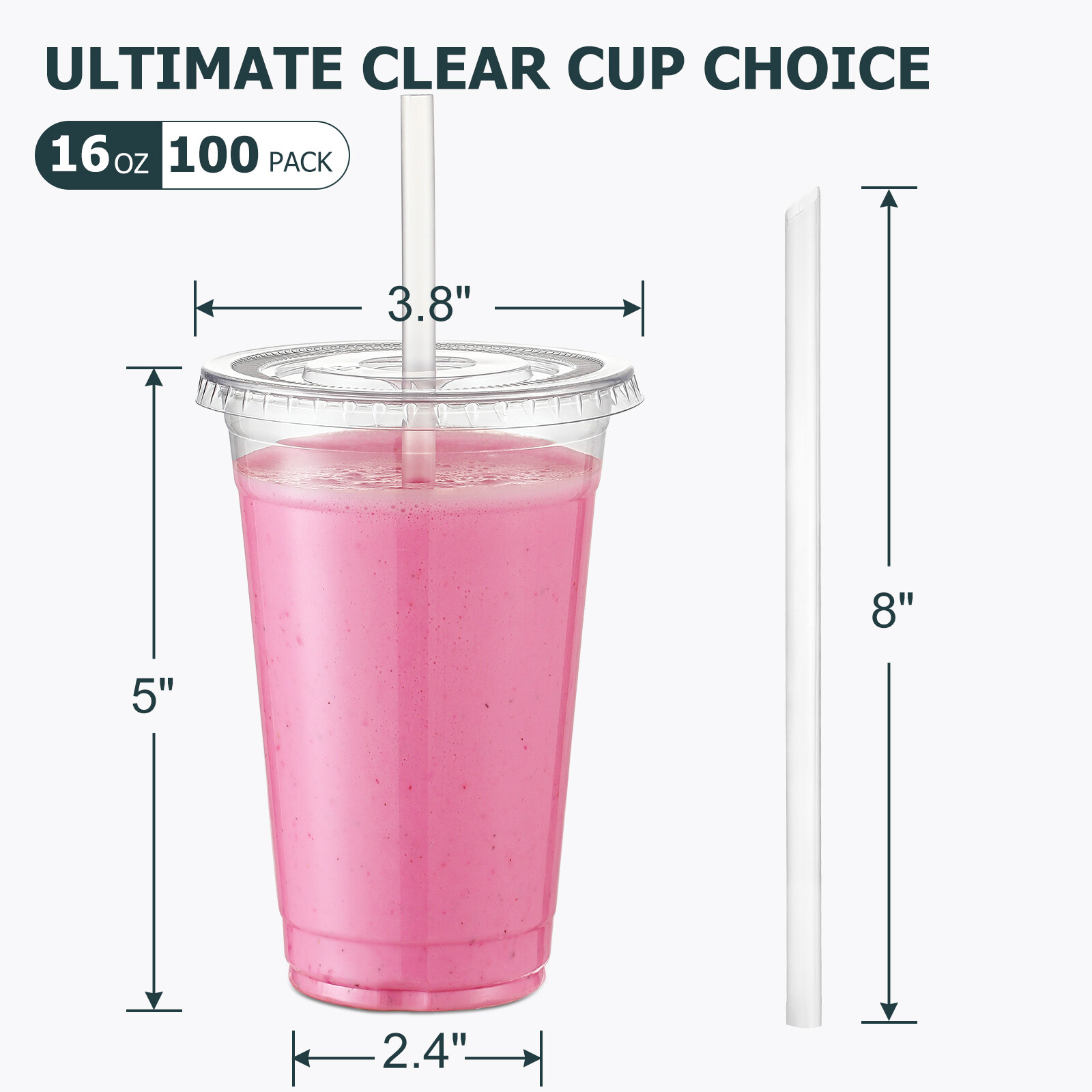 AOZITA [100 Sets] 16 oz Clear Plastic Cups With Lids and Straws, Disposable Cups With Lids for Iced Coffee, Smoothie, Milkshake and Cold Drinks (New-16-100) view 2