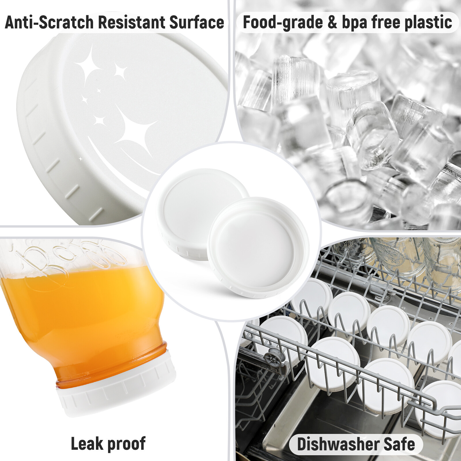 AOZITA [10 Pack] WIDE Mouth Mason Jar Lids for Ball, Kerr and More - White Plastic Storage Caps for Mason/Canning Jars - Leak-Proof, Dishwasher Safe & Food Grade view 2