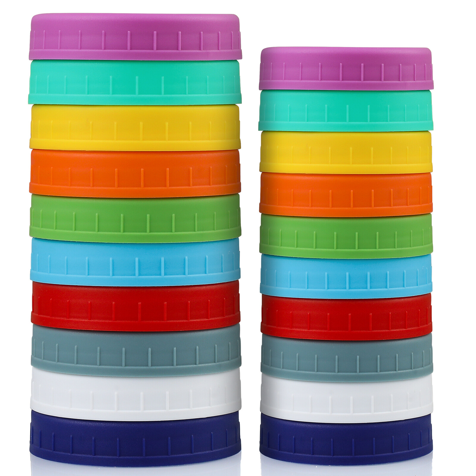 AOZITA 10 WIDE Mouth & 10 REGULAR Mouth Mason Jar Lids - 20 Pack Food Grade Plastic Mason Jar Caps for Ball, Kerr and More Canning Jars - Leakproof & Dishwasher Safe - Multicolor