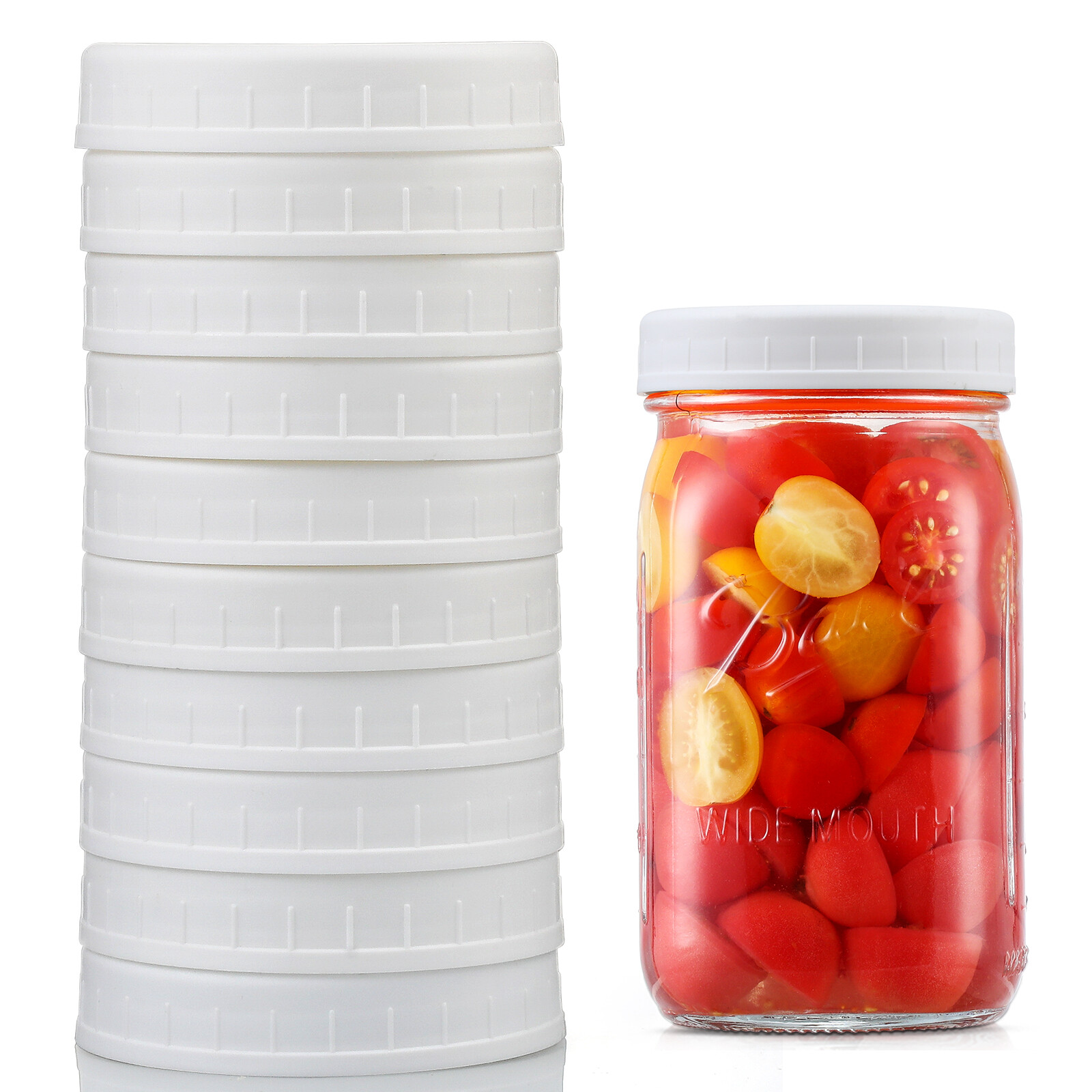 AOZITA [10 Pack] WIDE Mouth Mason Jar Lids for Ball, Kerr and More - White Plastic Storage Caps for Mason/Canning Jars - Leak-Proof, Dishwasher Safe & Food Grade