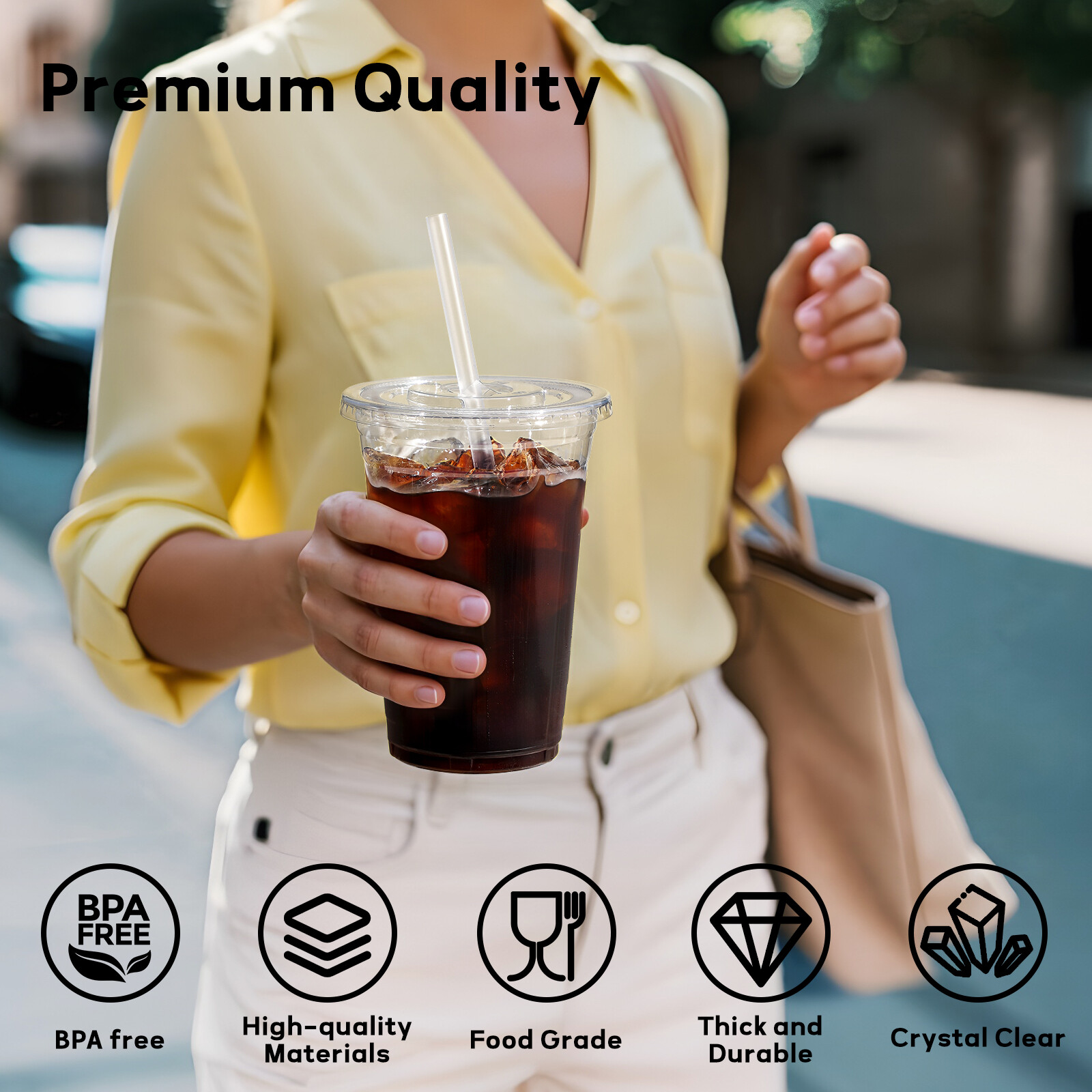 AOZITA 16 oz Plastic Cups with Lids and Straws, 50 Pack, Disposable Iced Coffee Cups with Lids, Clear Cups with Lids for Cold Drinks, Iced Tea, Milkshakes, Smoothies - Durable & BPA Free view 3