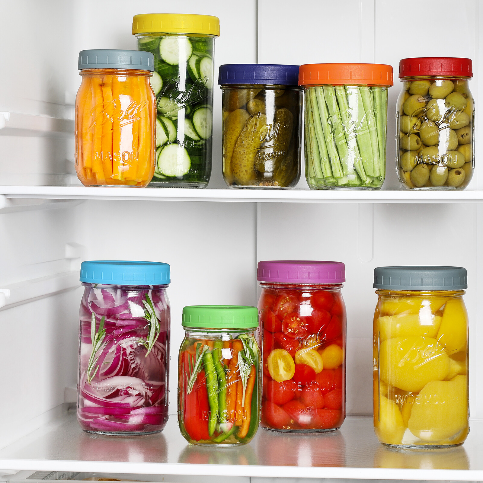 AOZITA 10 WIDE Mouth & 10 REGULAR Mouth Mason Jar Lids - 20 Pack Food Grade Plastic Mason Jar Caps for Ball, Kerr and More Canning Jars - Leakproof & Dishwasher Safe - Multicolor view 6