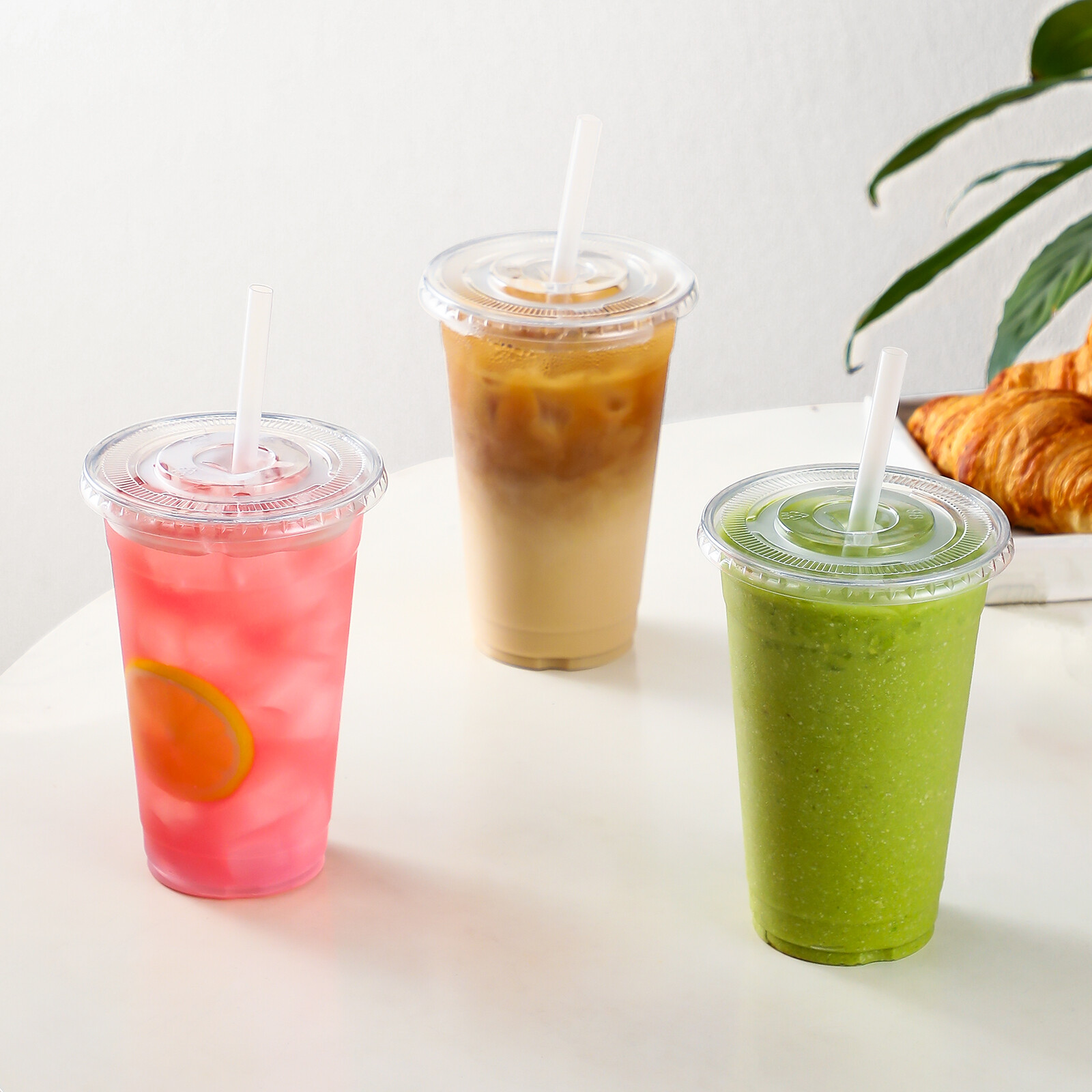 AOZITA [100 Sets] 16 oz Clear Plastic Cups With Lids and Straws, Disposable Cups With Lids for Iced Coffee, Smoothie, Milkshake and Cold Drinks (New-16-100) view 6