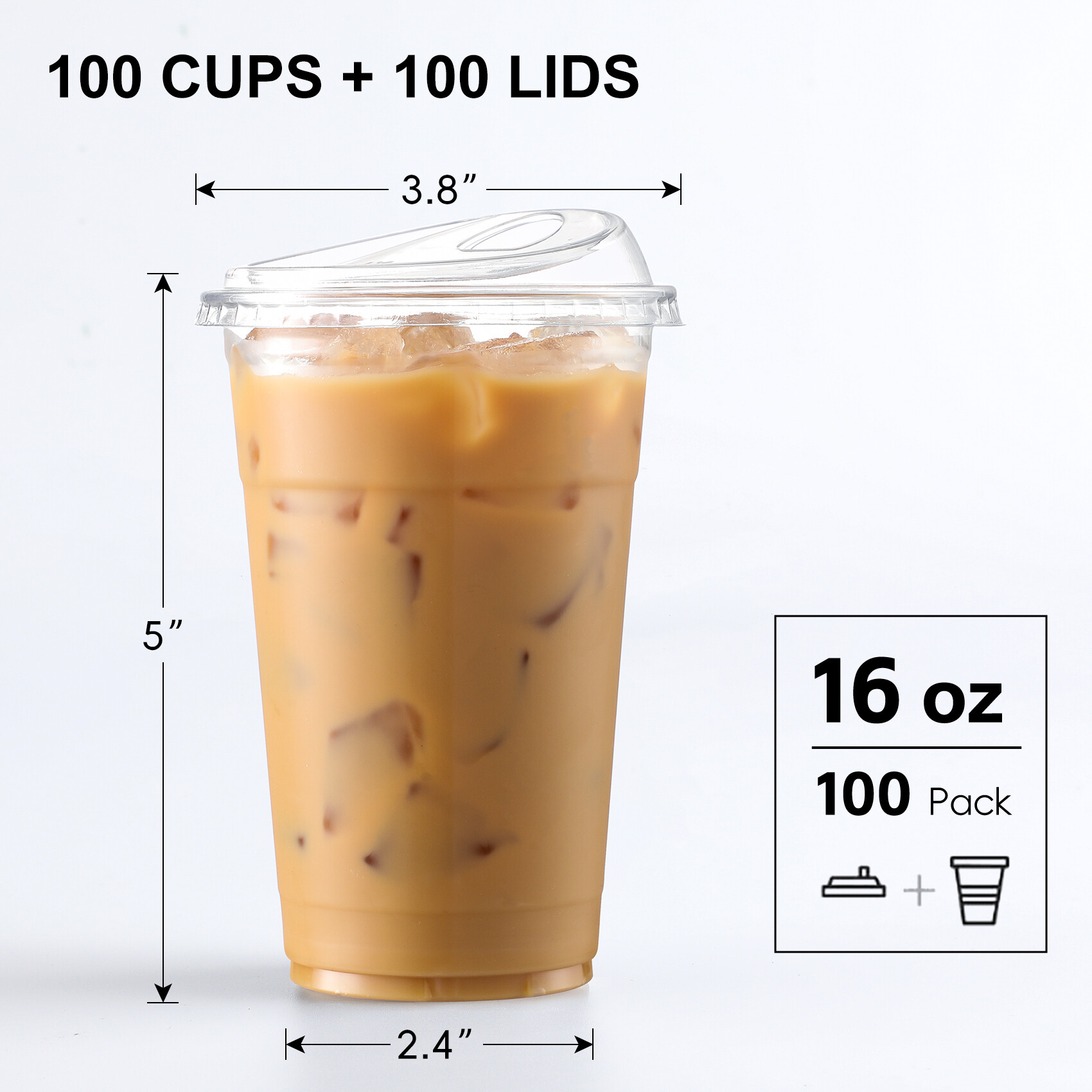 AOZITA 100 Pack 16 oz Plastic Cups With Strawless Sip-Lids, Iced Coffee Cups With Lids BPA Free, Disposable Clear Cups, To Go Cups for Smoothies, Party Drinks, Bubble Tea, Cold Beverage view 2