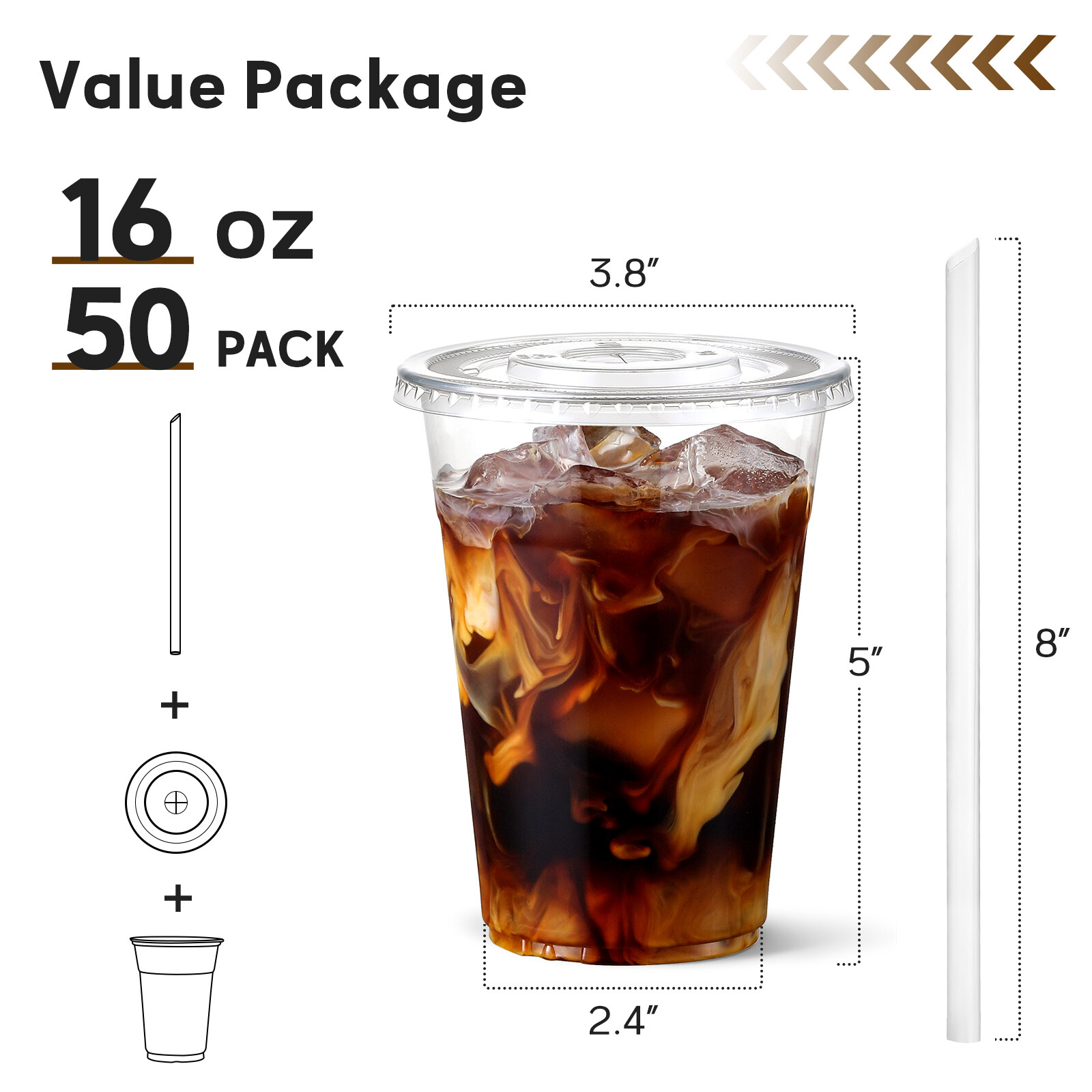 AOZITA 16 oz Plastic Cups with Lids and Straws, 50 Pack, Disposable Iced Coffee Cups with Lids, Clear Cups with Lids for Cold Drinks, Iced Tea, Milkshakes, Smoothies - Durable & BPA Free view 2