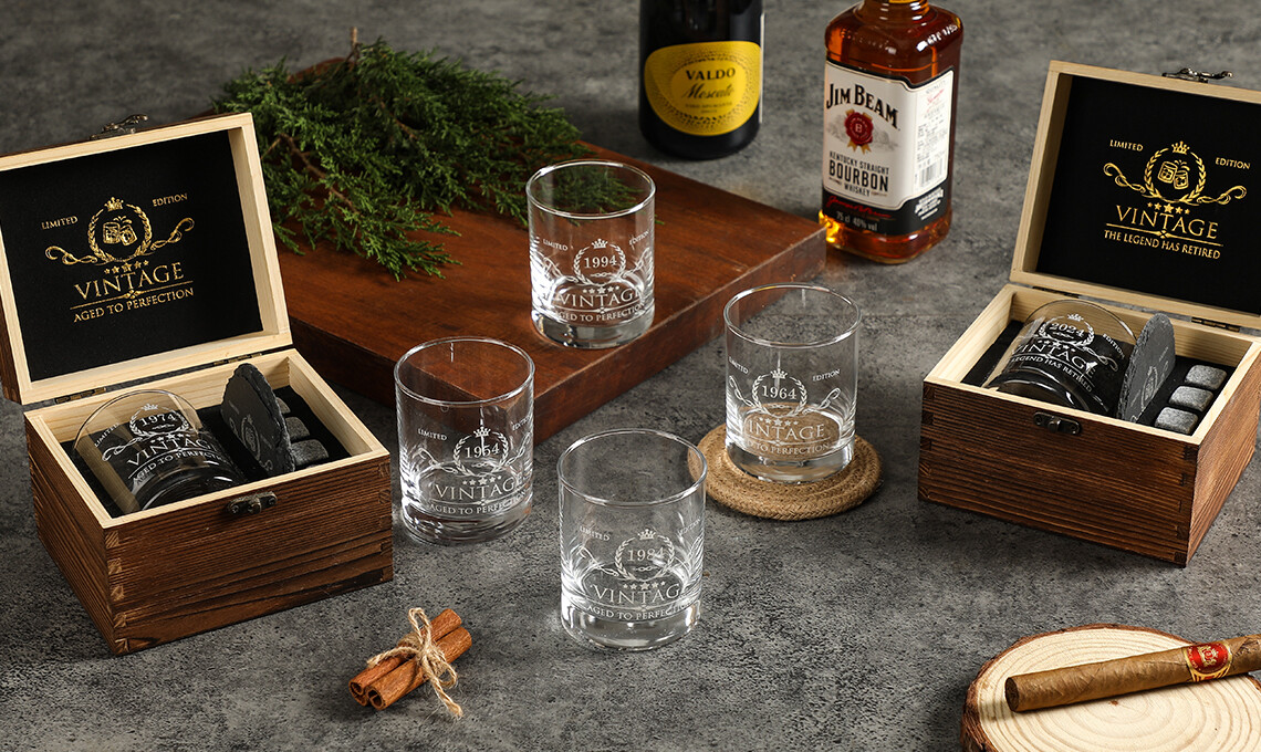 Aozita Vintage Whiskey Glass Gift Set for Timeless Enjoyment
