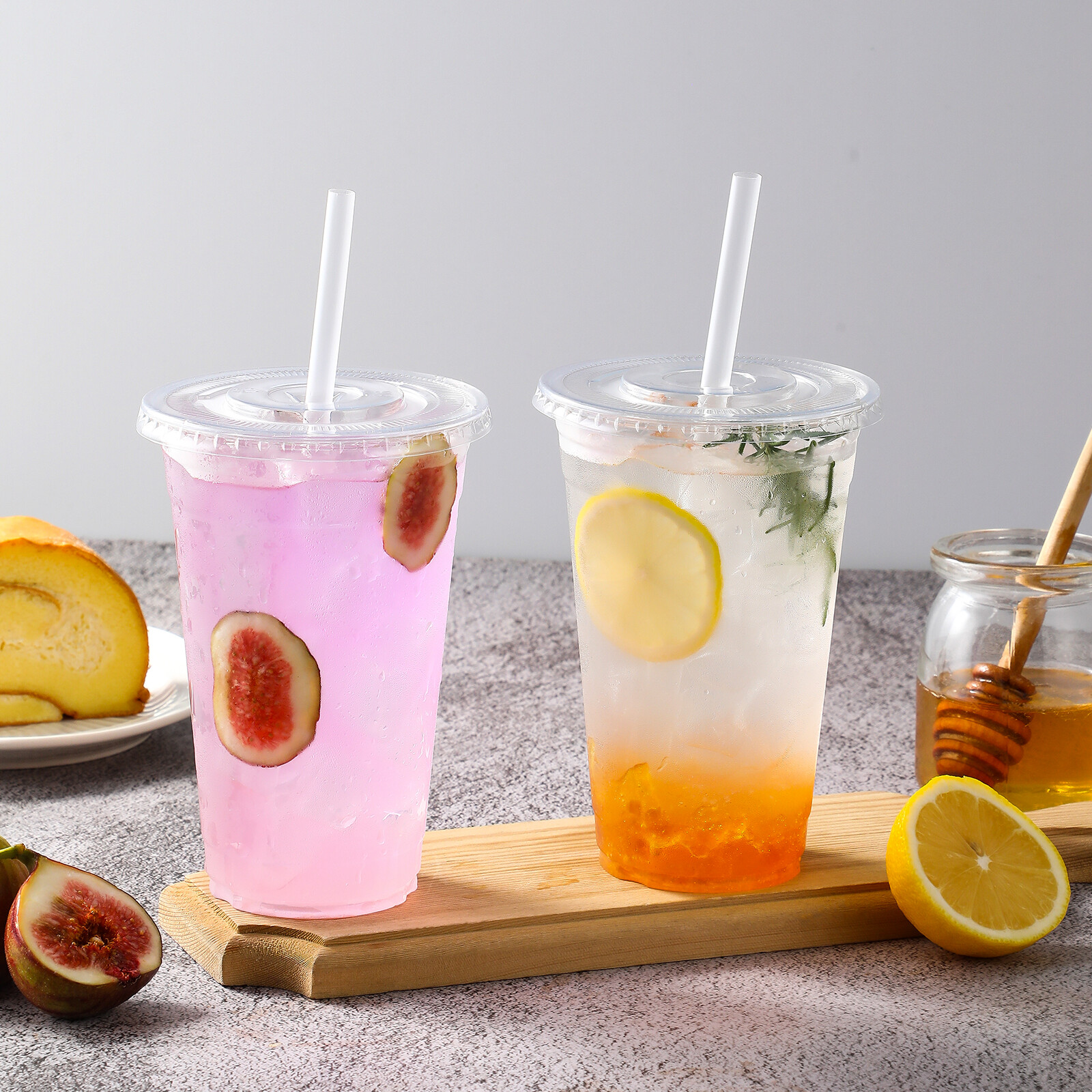 AOZITA [100 Sets] 16 oz Clear Plastic Cups With Lids and Straws, Disposable Cups With Lids for Iced Coffee, Smoothie, Milkshake and Cold Drinks (New-16-100) view 5