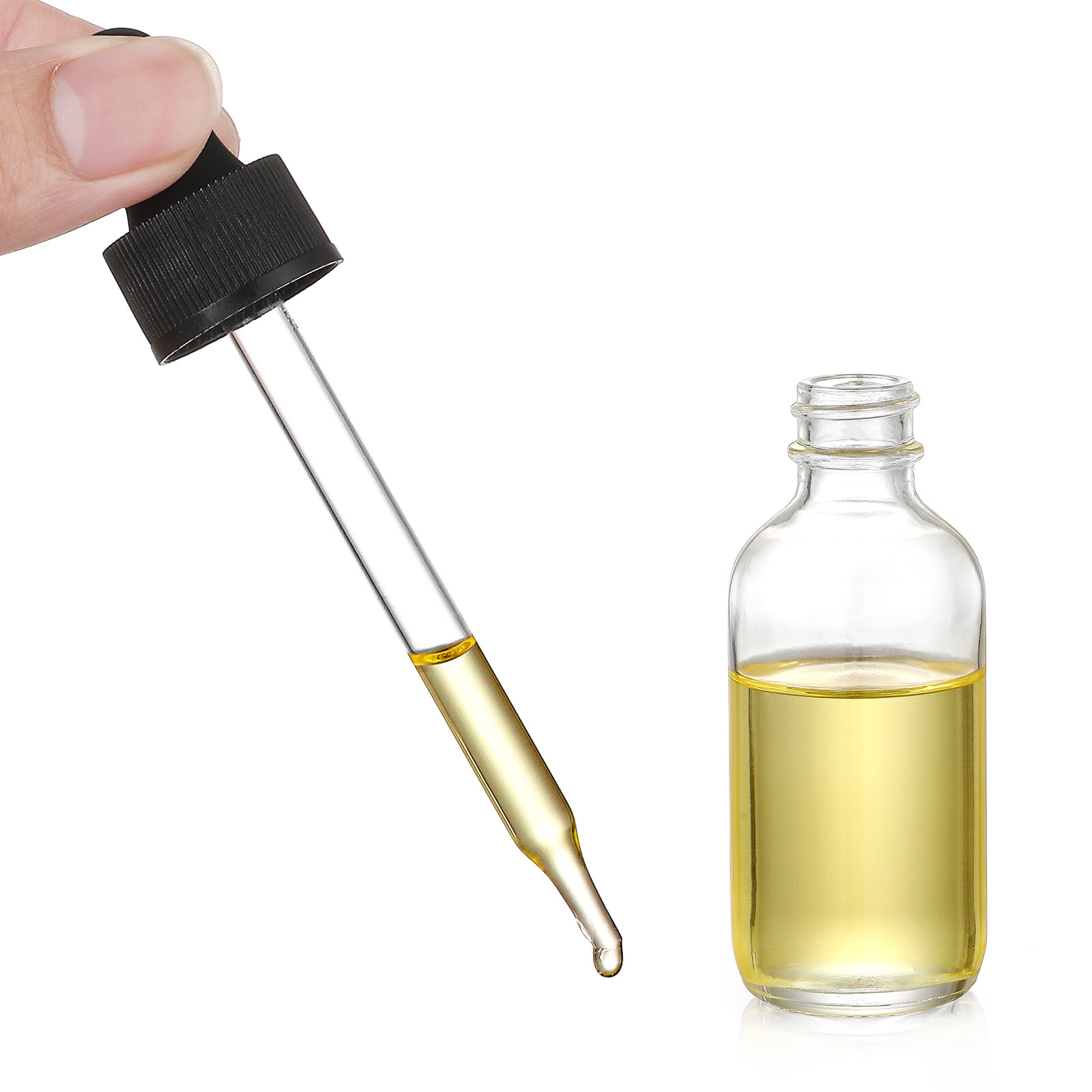 12 Pack, 2 oz Glass Eye Dropper Bottles w/ 3 Stainless Steel Funnels & 1 Long Pipette Dropper & 24 Labels - 60ml Clear Tincture Bottles for Essential Oils, Liquids - Leakproof Travel Essential Bottles view 4
