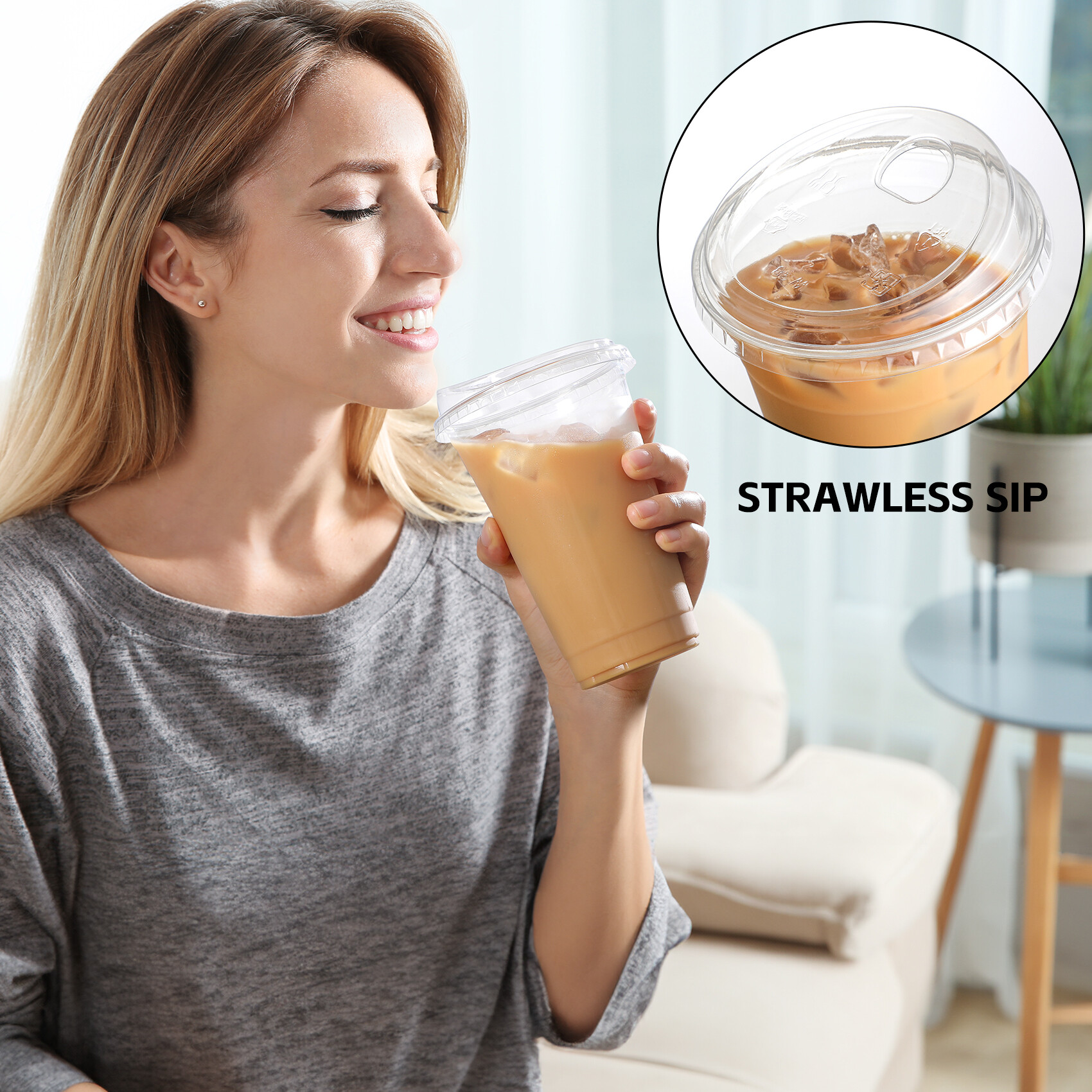 AOZITA 100 Pack 16 oz Plastic Cups With Strawless Sip-Lids, Iced Coffee Cups With Lids BPA Free, Disposable Clear Cups, To Go Cups for Smoothies, Party Drinks, Bubble Tea, Cold Beverage view 6