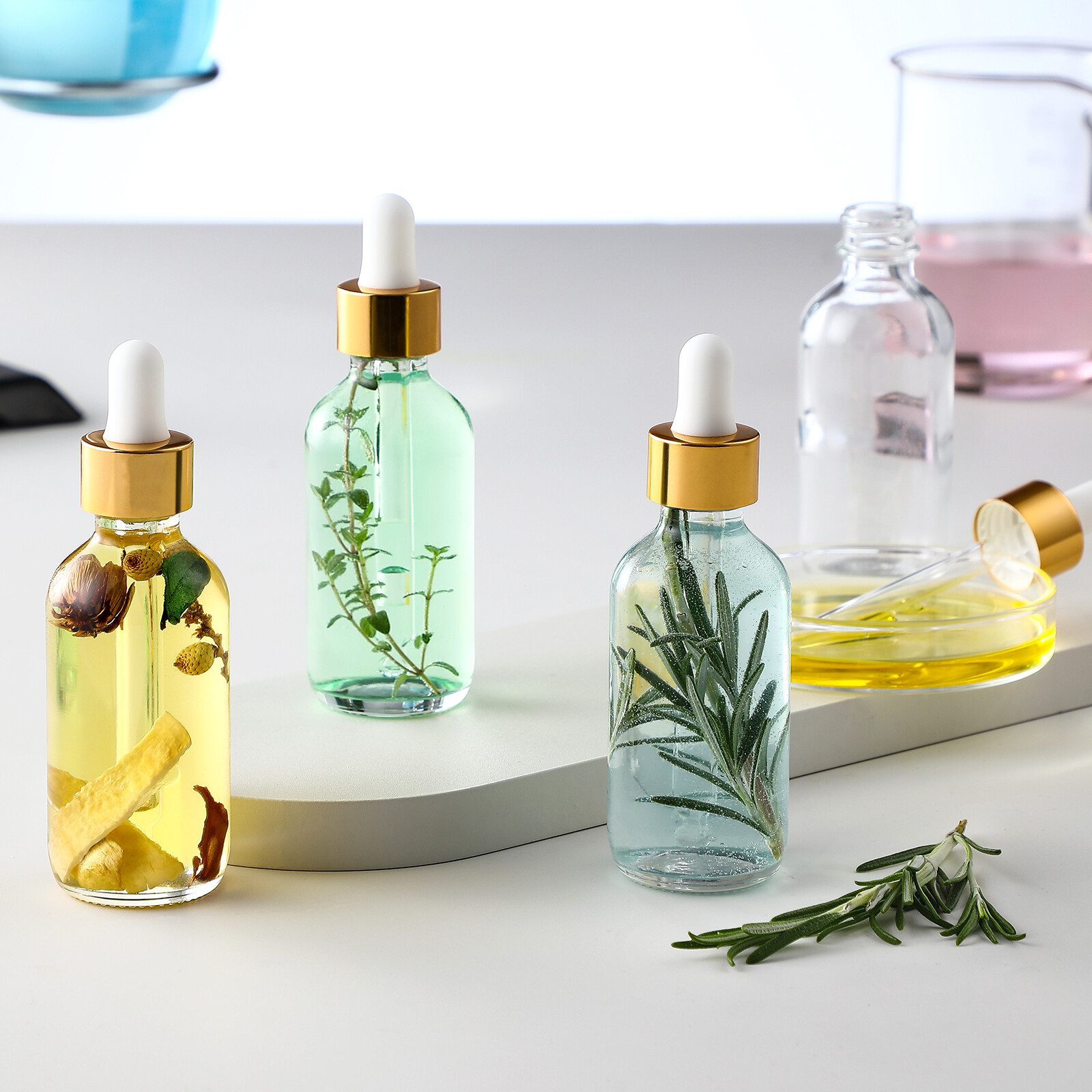AOZITA 4 Pcs, 1 oz Golden Cap Clear Dropper Bottles (30ml) with 1 Funnel & 4 Labels - Glass Tincture Bottles with Eye Droppers - Leakproof Essential Oil Bottles for Health, Personal Care & Beauty view 6