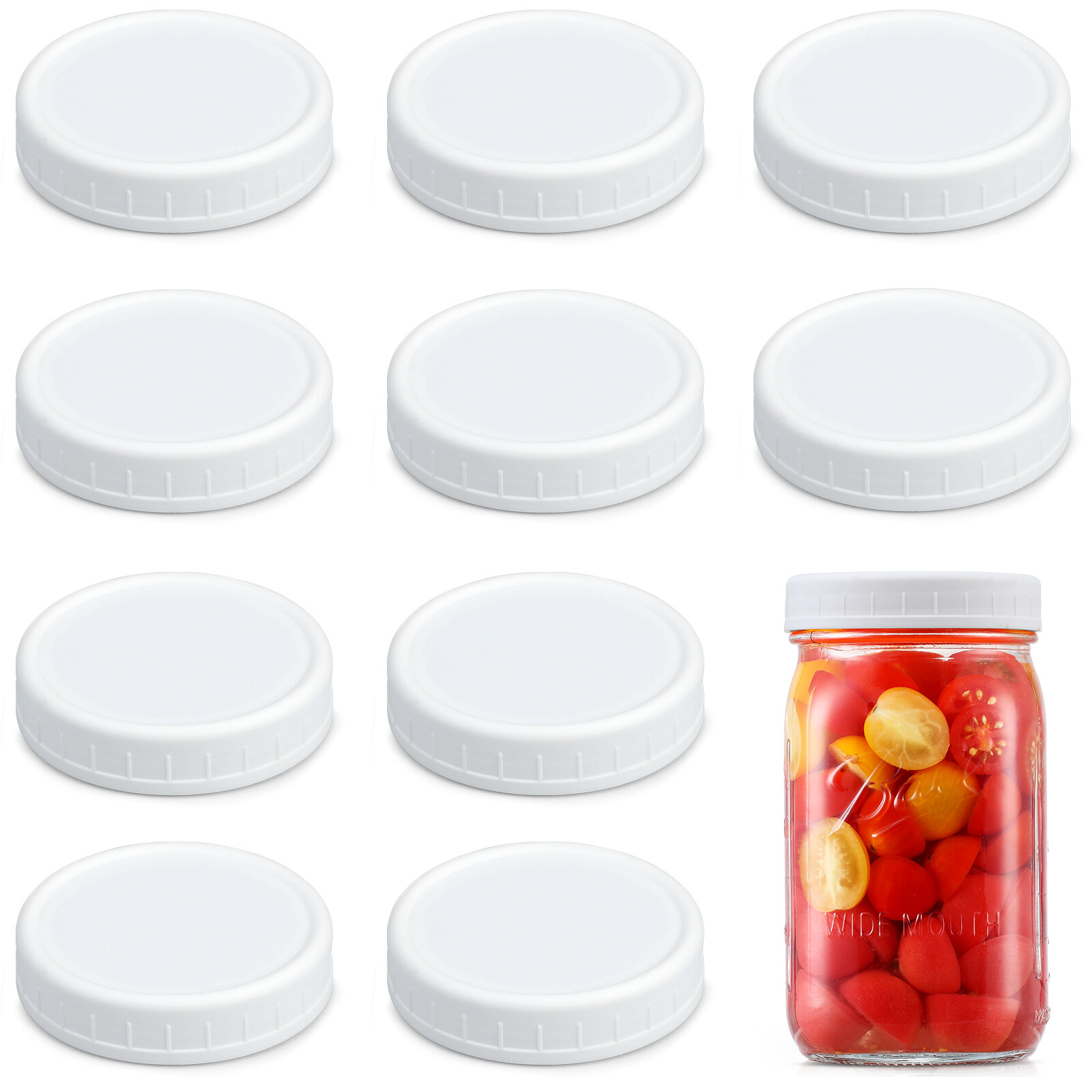 AOZITA [10 Pack] WIDE Mouth Mason Jar Lids for Ball, Kerr and More - White Plastic Storage Caps for Mason/Canning Jars - Leak-Proof, Dishwasher Safe & Food Grade view 5