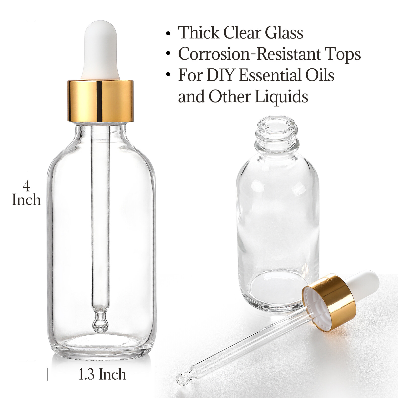 AOZITA 4 Pcs, 1 oz Golden Cap Clear Dropper Bottles (30ml) with 1 Funnel & 4 Labels - Glass Tincture Bottles with Eye Droppers - Leakproof Essential Oil Bottles for Health, Personal Care & Beauty view 2