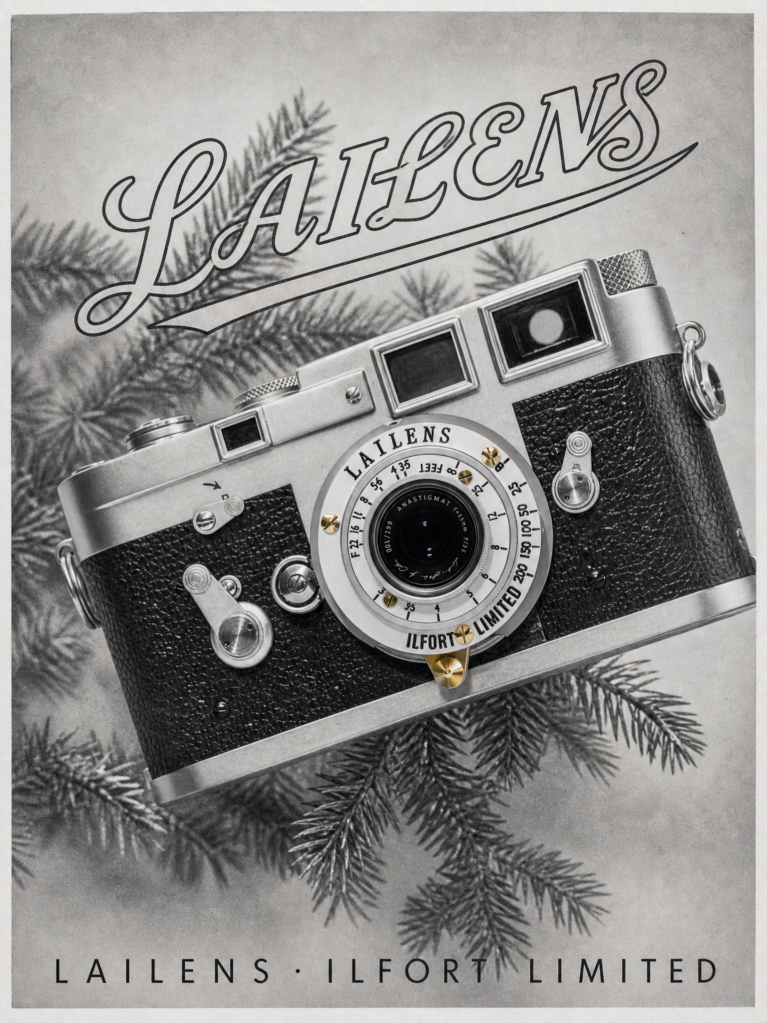 LAILENS 35mm f/3.5 Poster – Black and White Pine Branches
