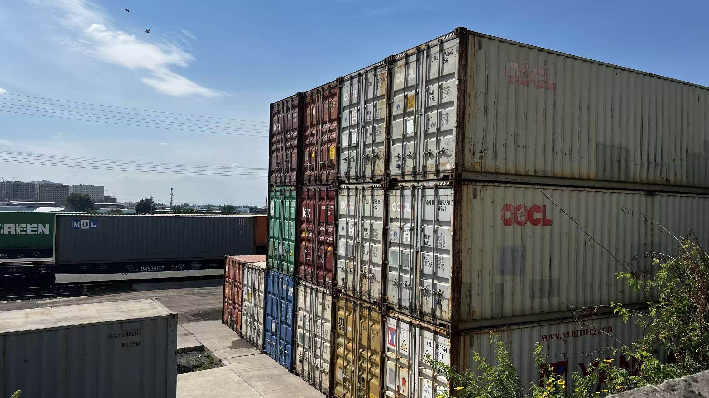 Railway yard container trucks