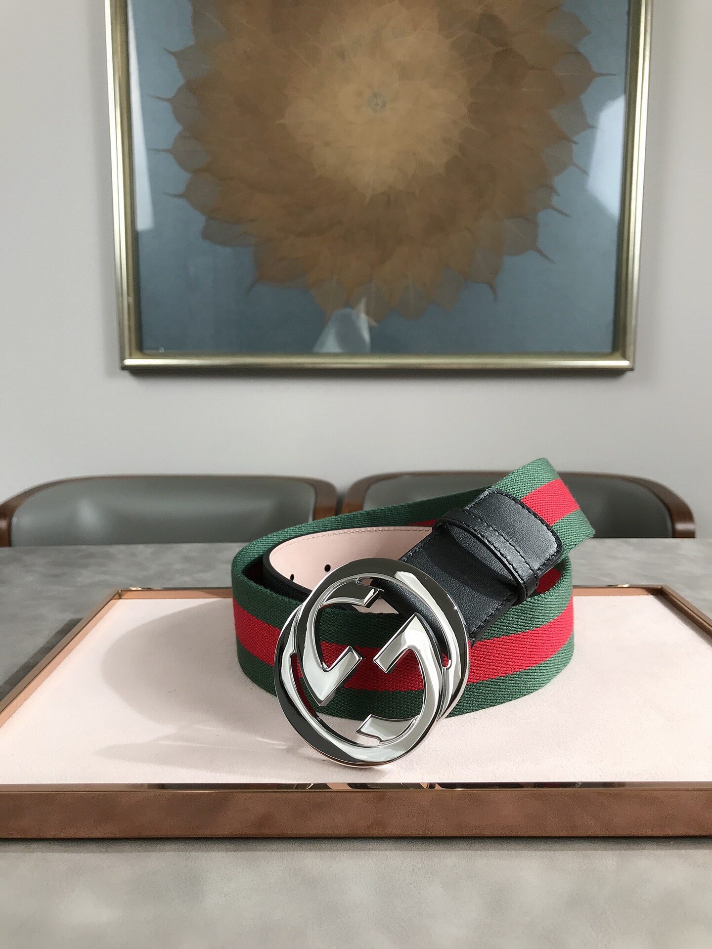 Gucci Gucci Web Red‑Green Stripe Interlocking GG Belt