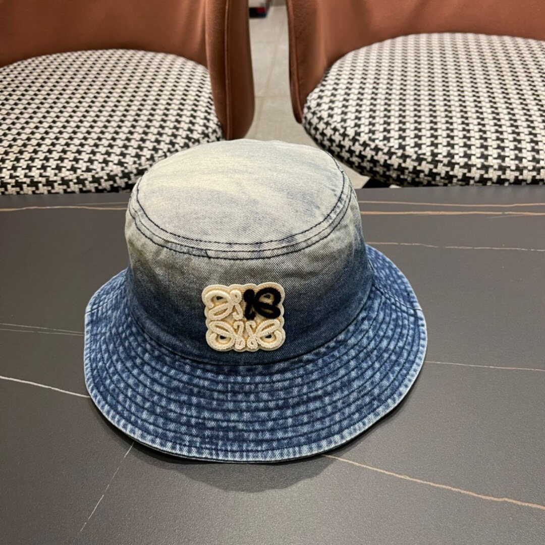Loewe Loewe Gradient Washed‑Denim Embroidered Bucket Hat