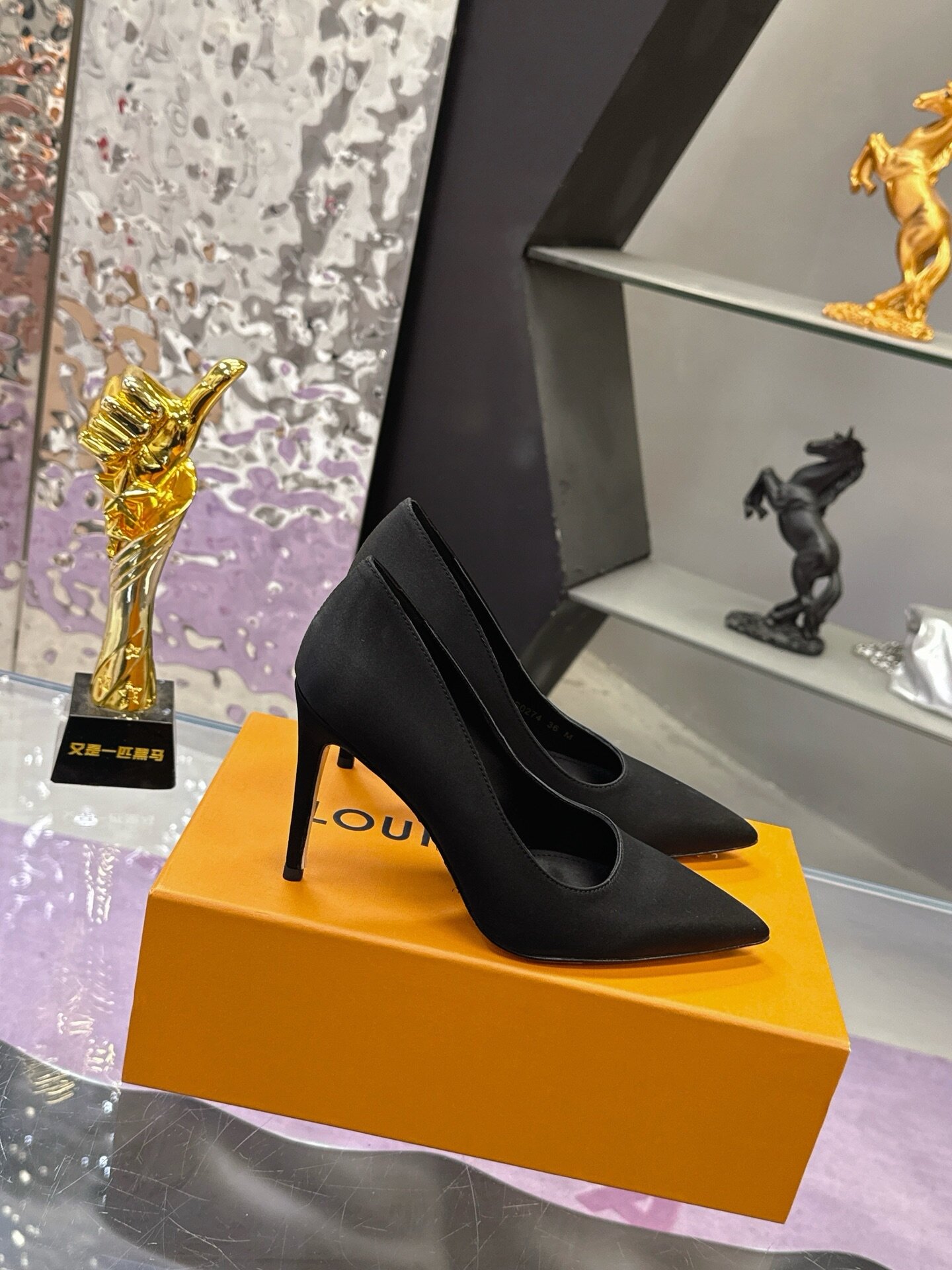 Louis Vuitton Black Satin Pointed Toe Stiletto Slip-On Pumps