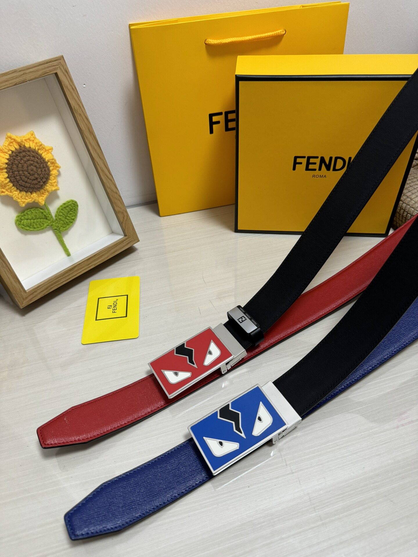 Fendi  Fendi Monster Eyes Automatic Reversible Leather Belt
